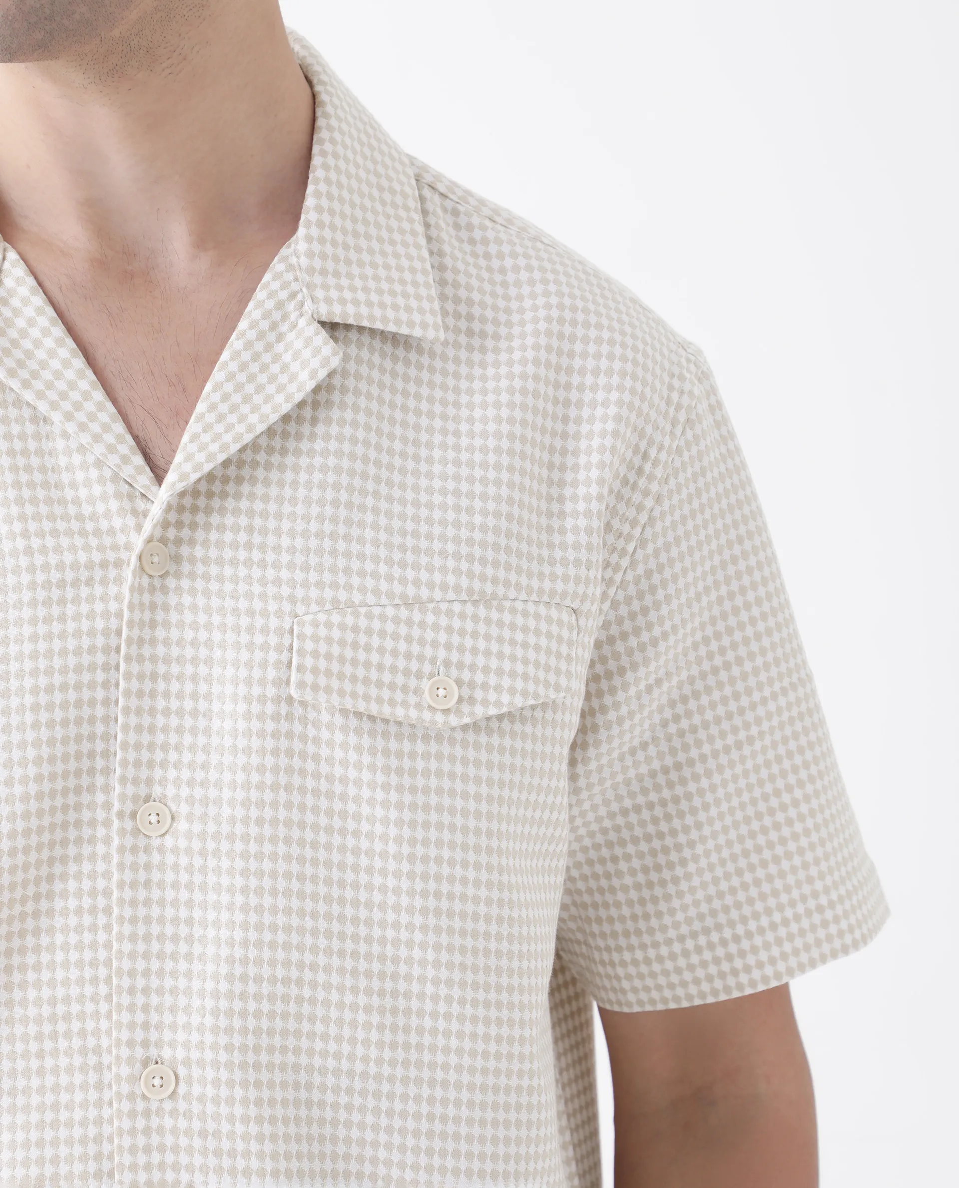Rare Rabbit Men's Dobo Beige Cotton Polka Print Relaxed Fit Half Sleeve Cuban Collar Shirt - Image 7