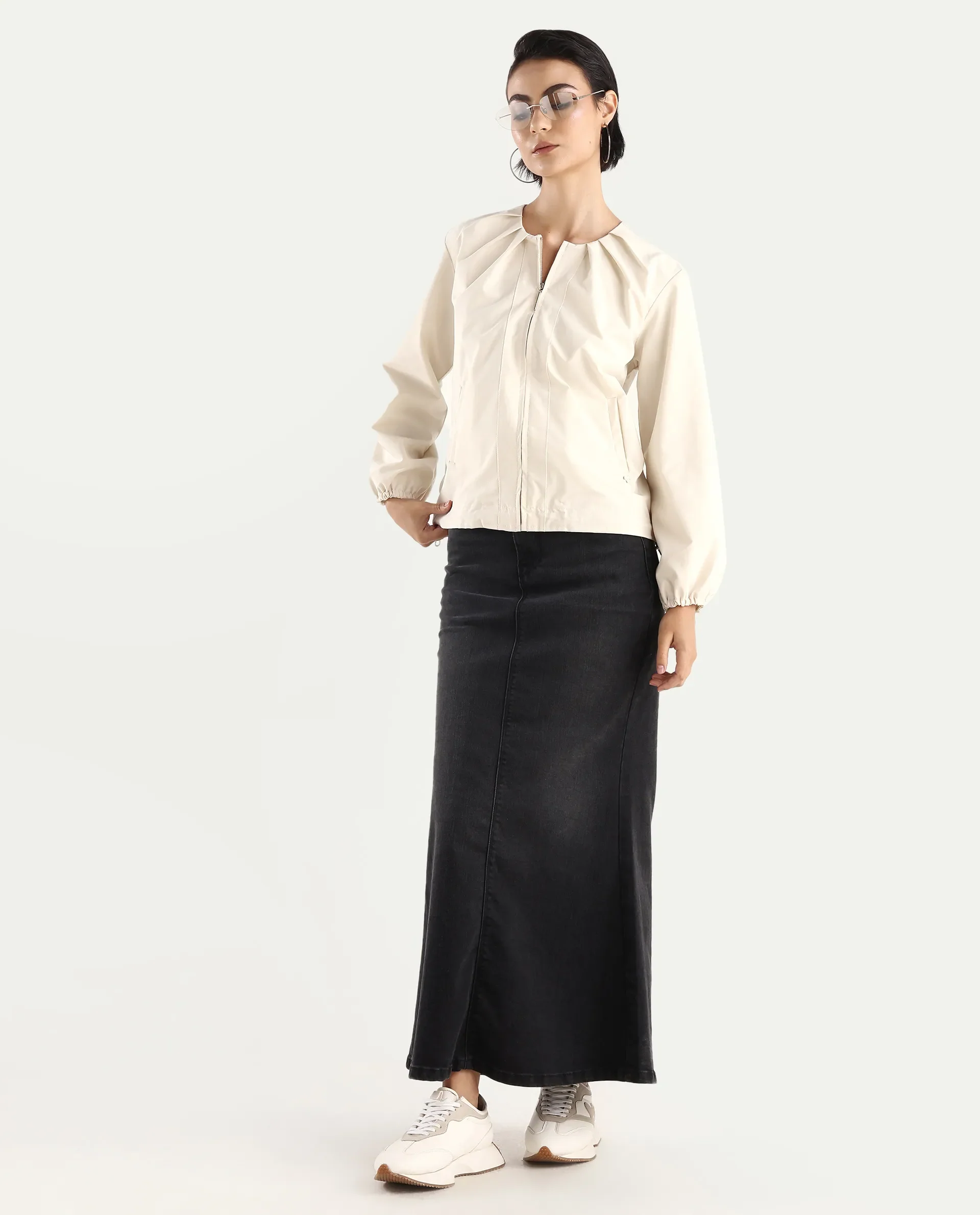 Rareism Women's Dockly Beige Crew Neck Plain Regular Fit Jacket - Image 2