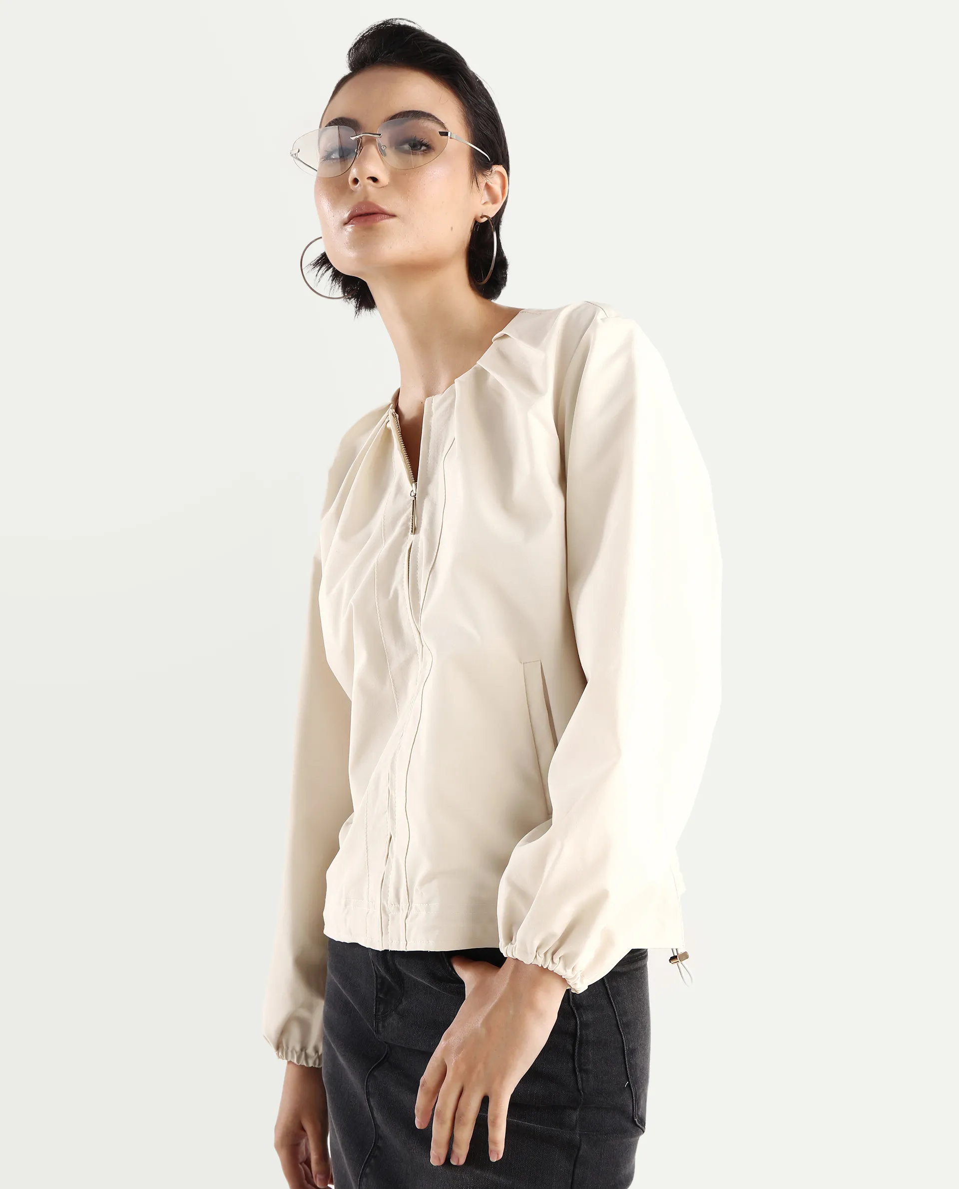 Rareism Women's Dockly Beige Crew Neck Plain Regular Fit Jacket - Image 3