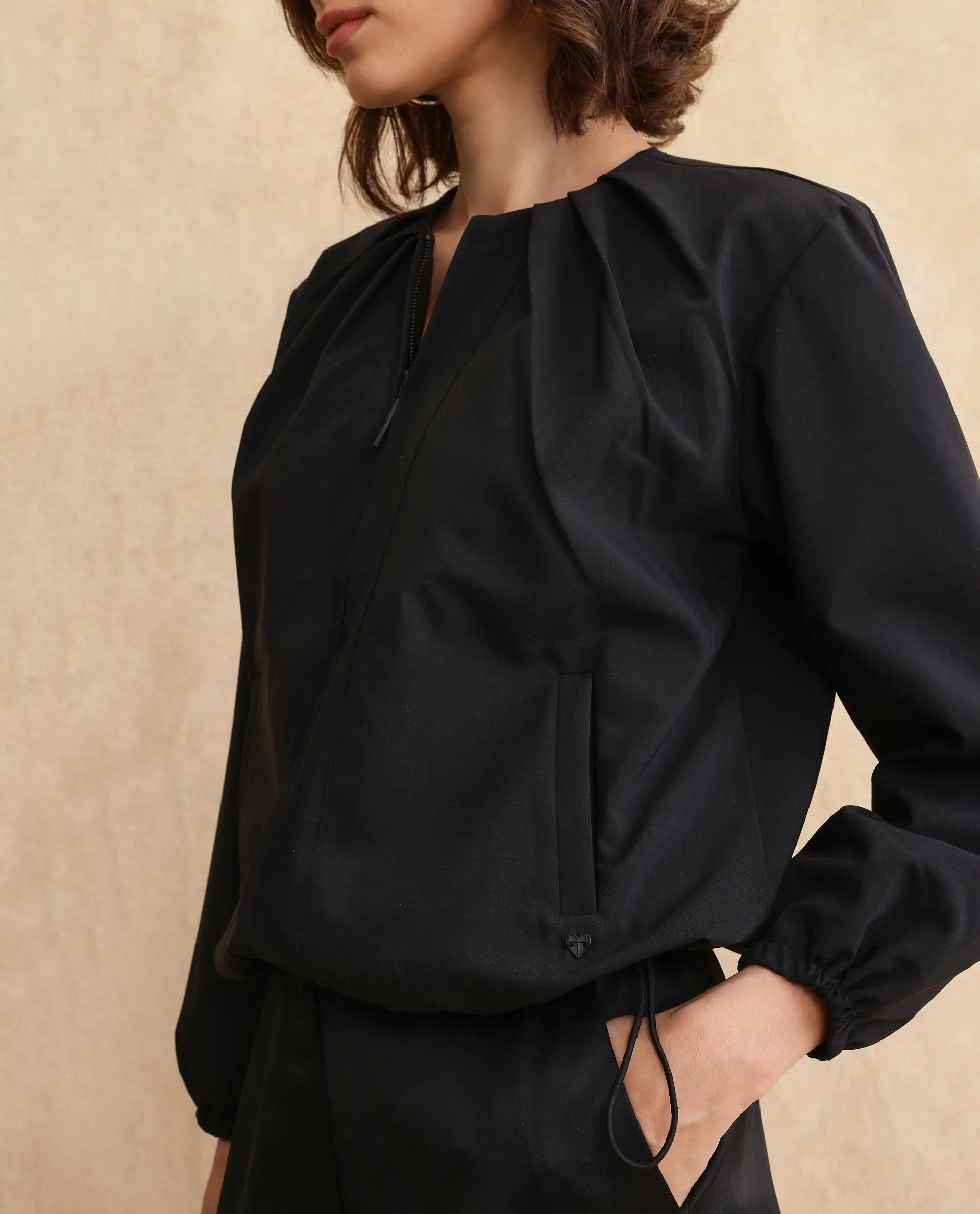 Rareism Women's Dockly Black Crew Neck Plain Regular Fit Jacket - Image 2