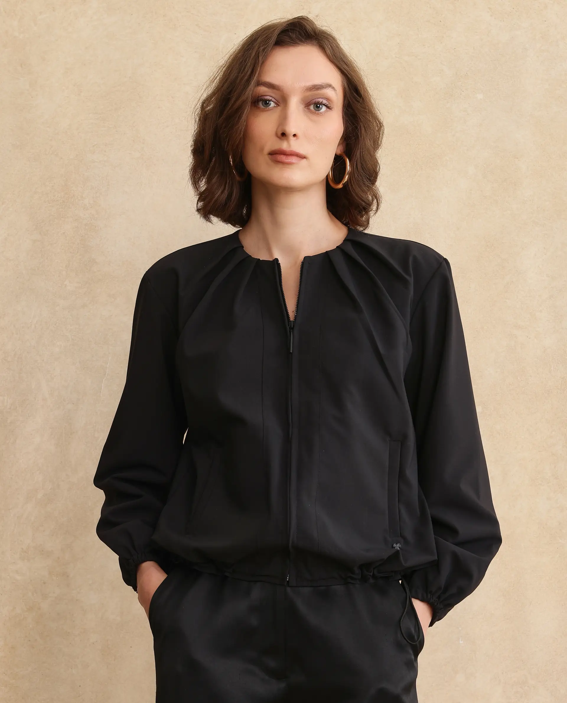 Rareism Women's Dockly Black Crew Neck Plain Regular Fit Jacket - Image 4