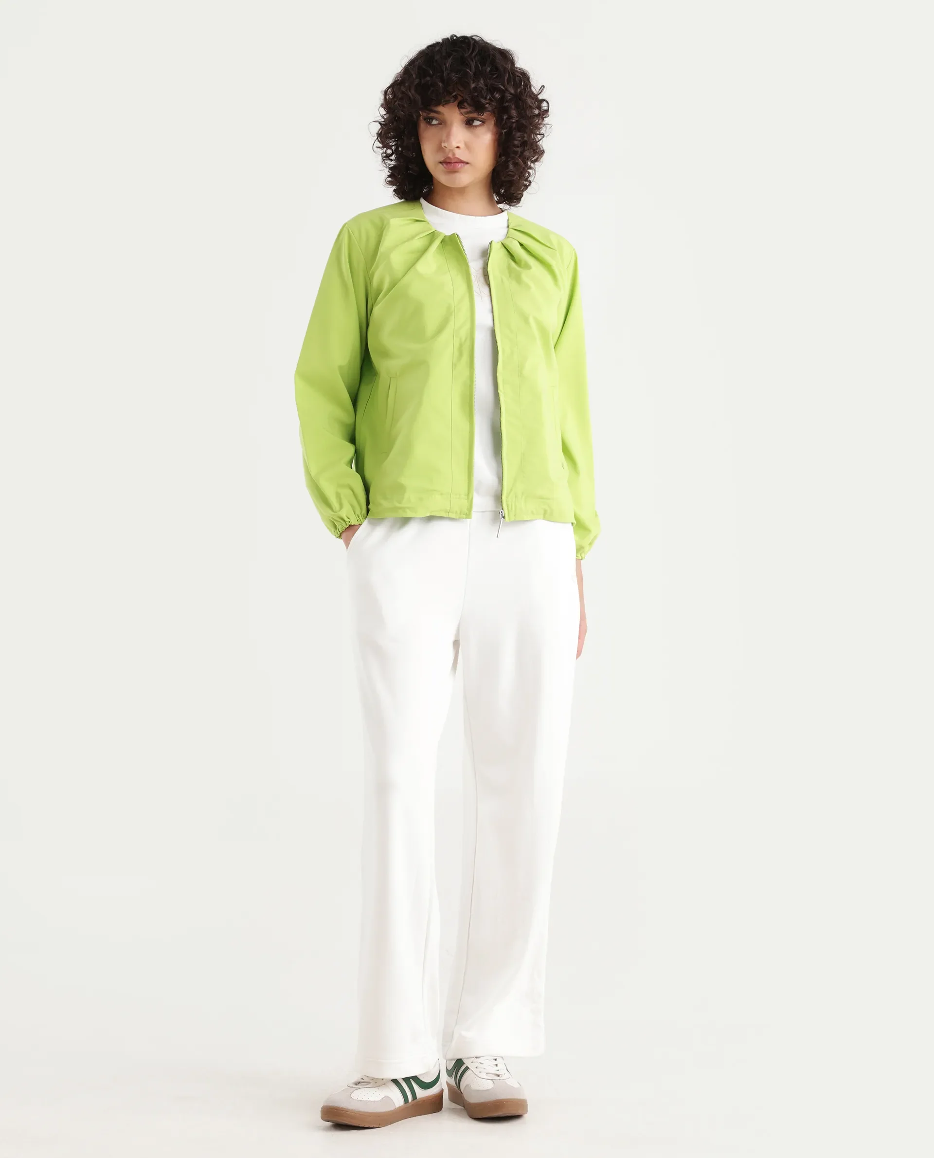 Rareism Women's Dockly Green Round Neck Plain Regular Fit Jacket - Image 2