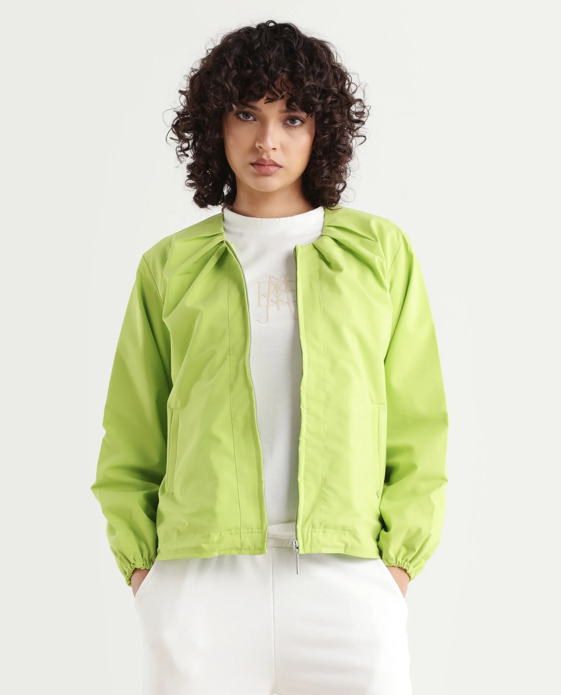 Rareism Women's Dockly Green Round Neck Plain Regular Fit Jacket - Image 3