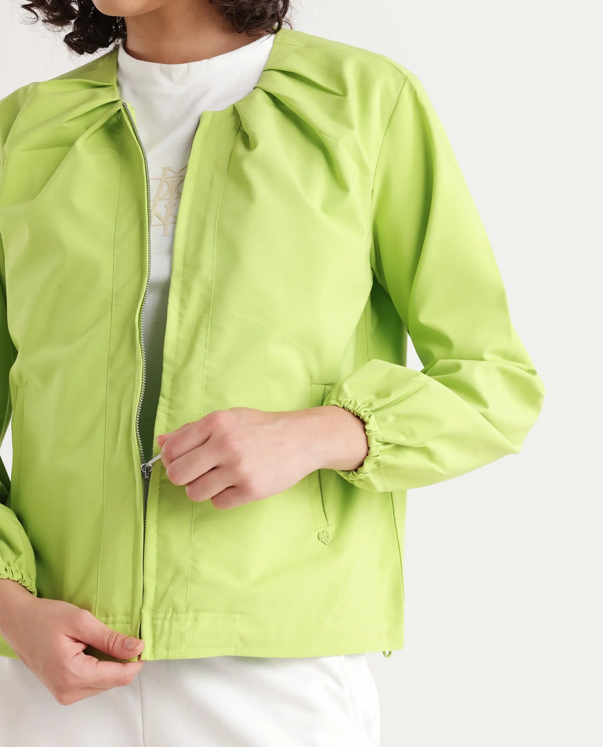 Rareism Women's Dockly Green Round Neck Plain Regular Fit Jacket - Image 4