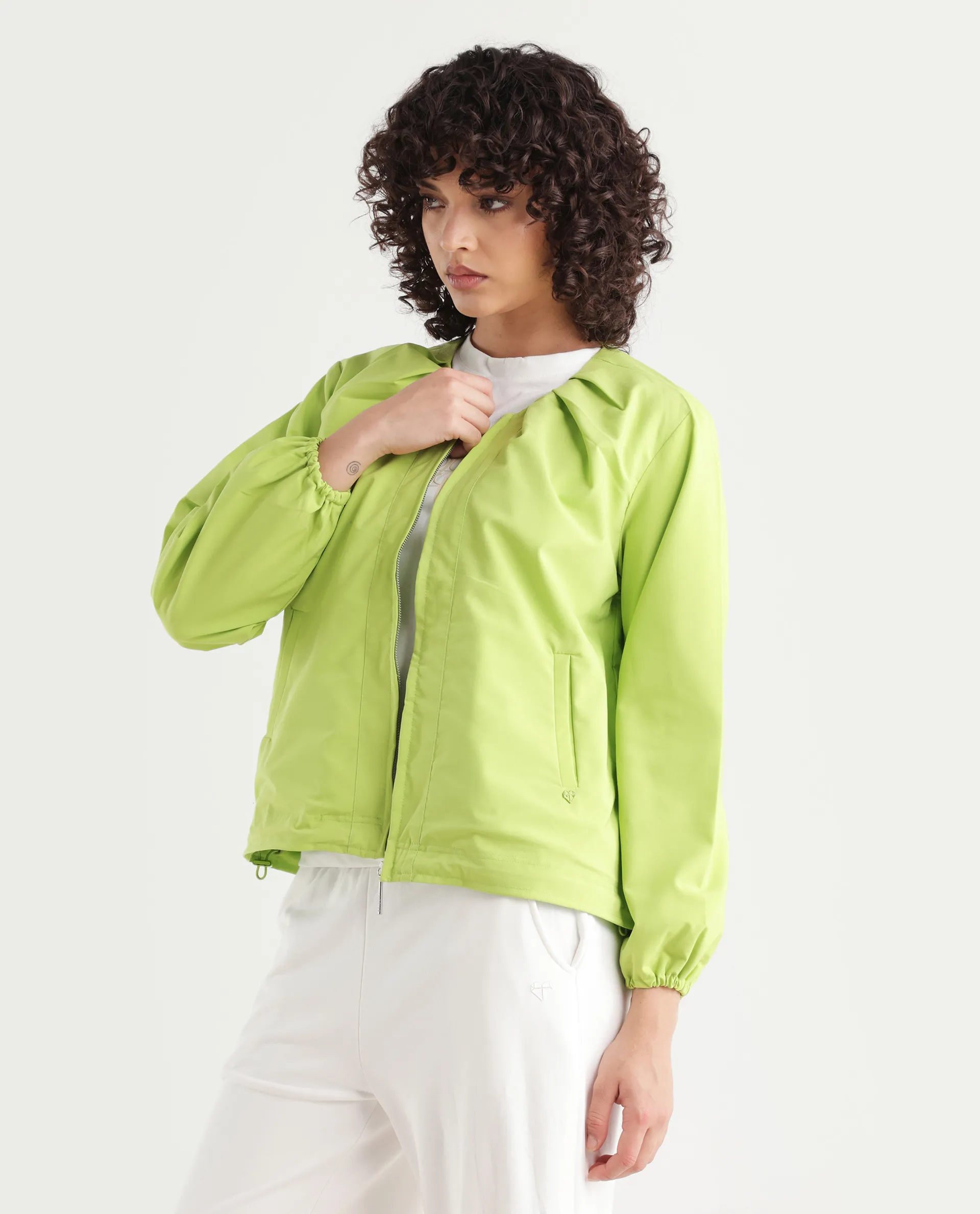 Rareism Women's Dockly Green Round Neck Plain Regular Fit Jacket - Image 5