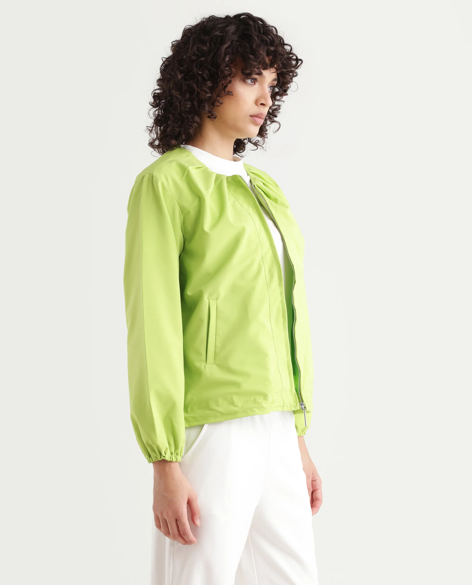Rareism Women's Dockly Green Round Neck Plain Regular Fit Jacket - Image 6