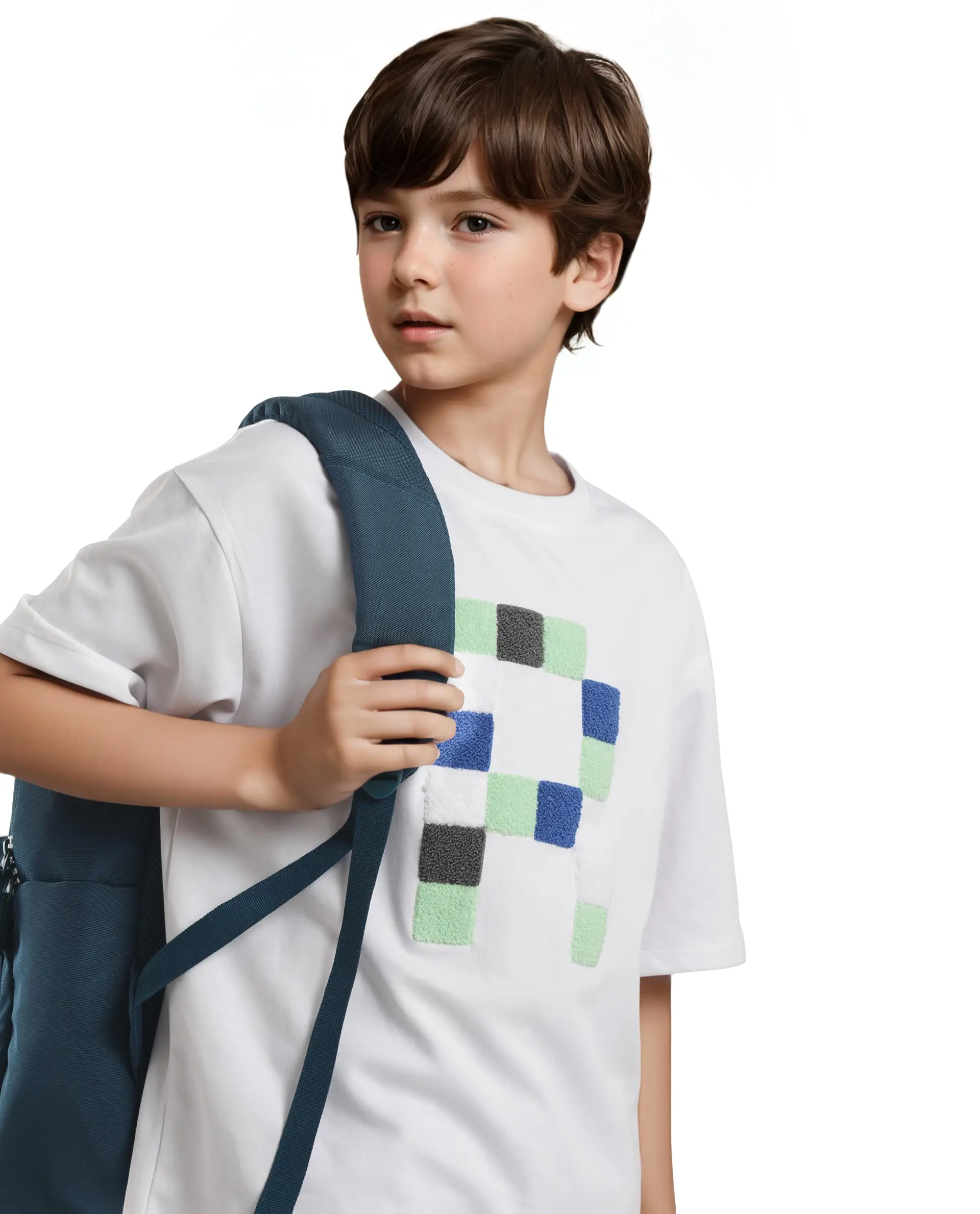 Rare Ones Kids Doe White Cotton Full Sleeves Crew Neck Towel Embroidery Print Oversized Fit T-Shirt - Image 8