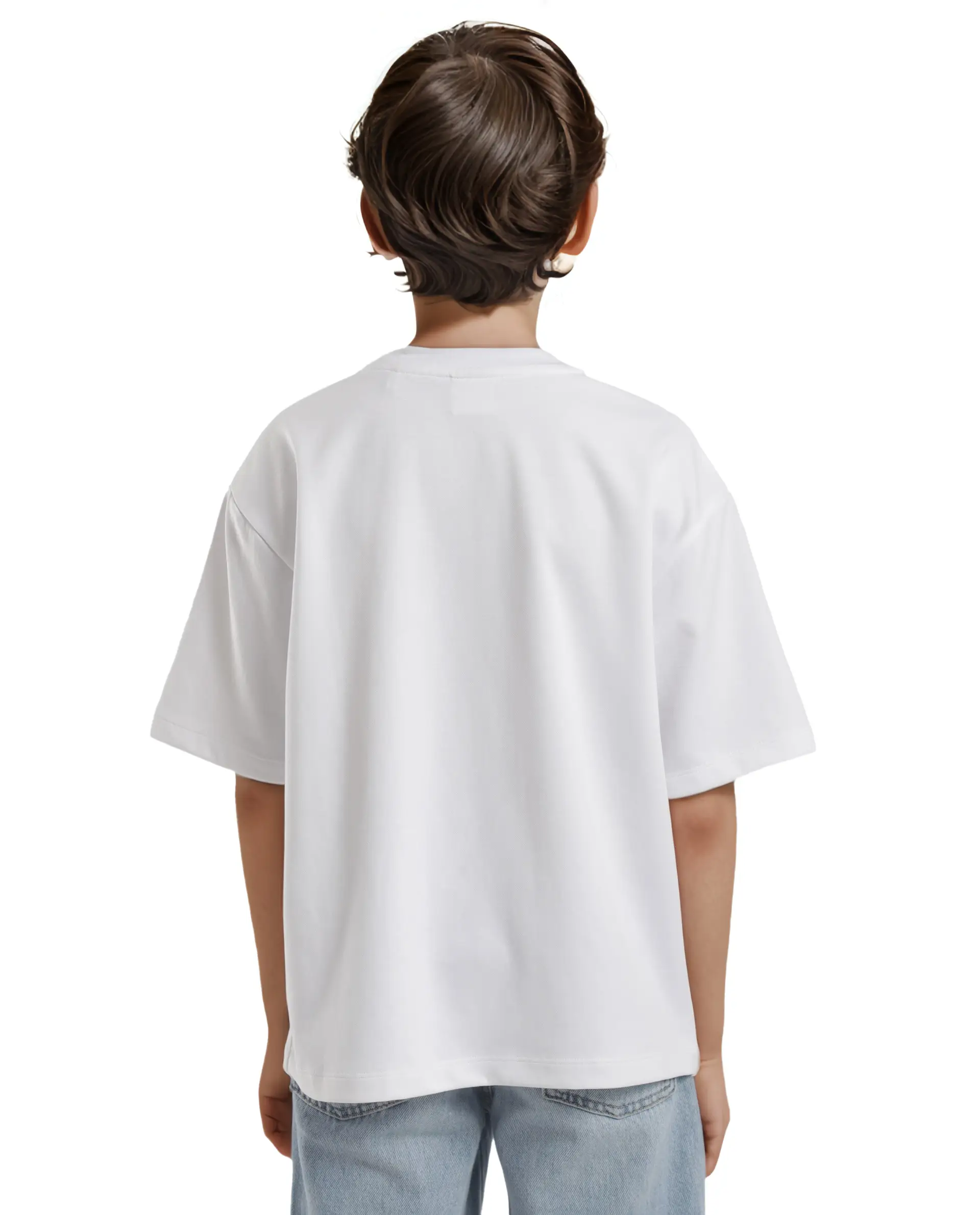 Rare Ones Kids Doe White Cotton Full Sleeves Crew Neck Towel Embroidery Print Oversized Fit T-Shirt - Image 9