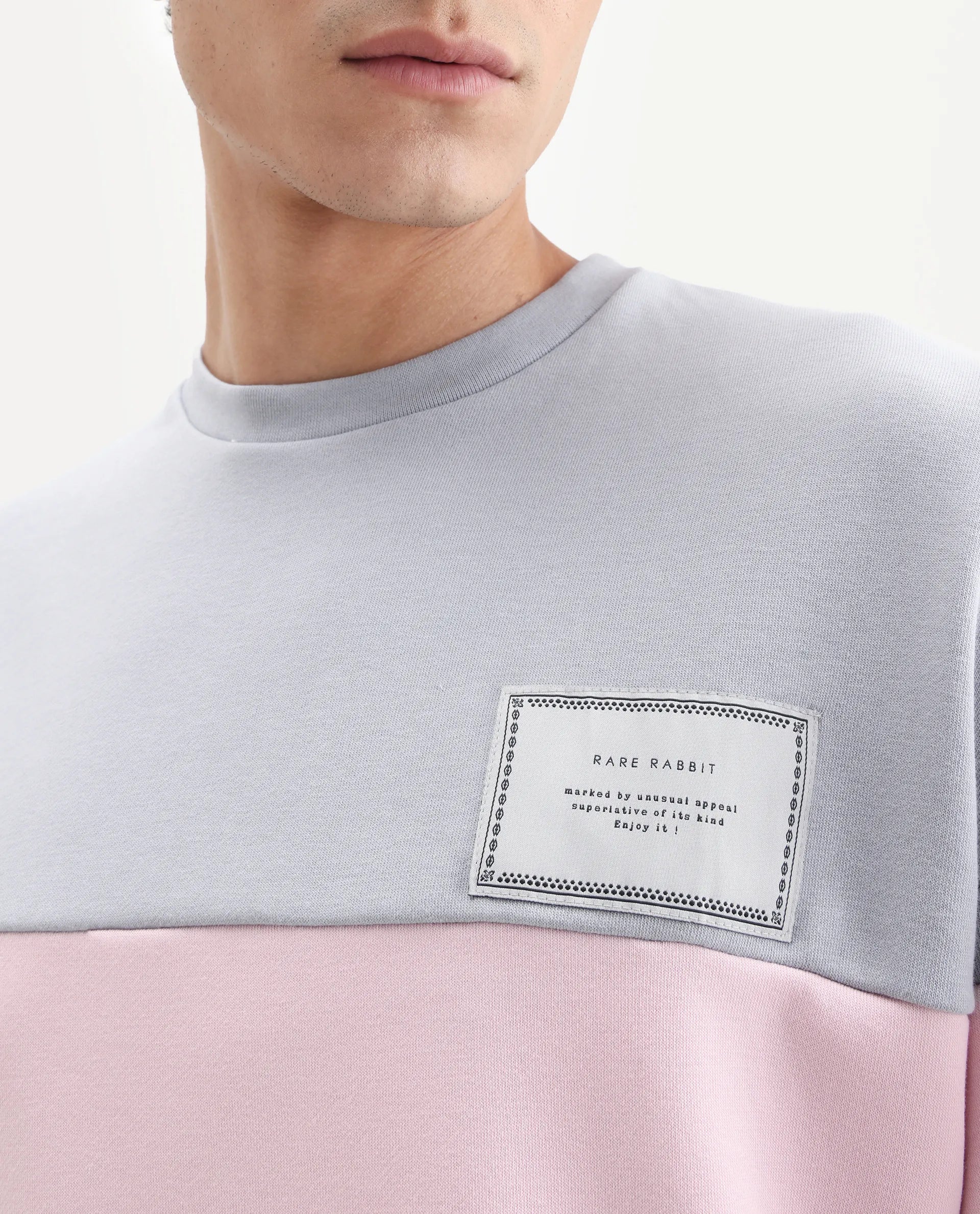 Rare Rabbit Men's Doel Grey Cotton Blend Ombre Boxy Fit Full Sleeve Crew Neck Sweatshirt - Image 3