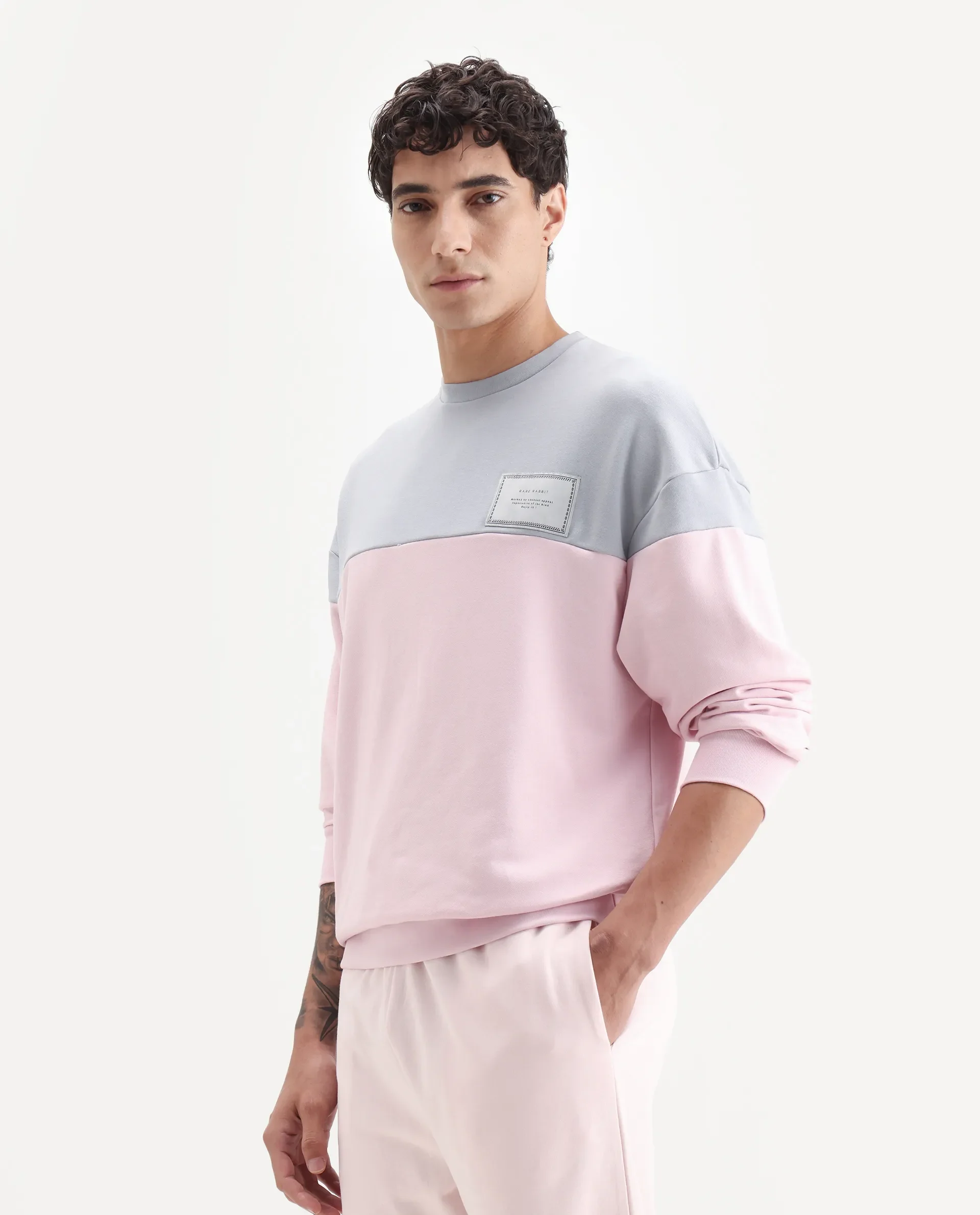 Rare Rabbit Men's Doel Grey Cotton Blend Ombre Boxy Fit Full Sleeve Crew Neck Sweatshirt - Image 5