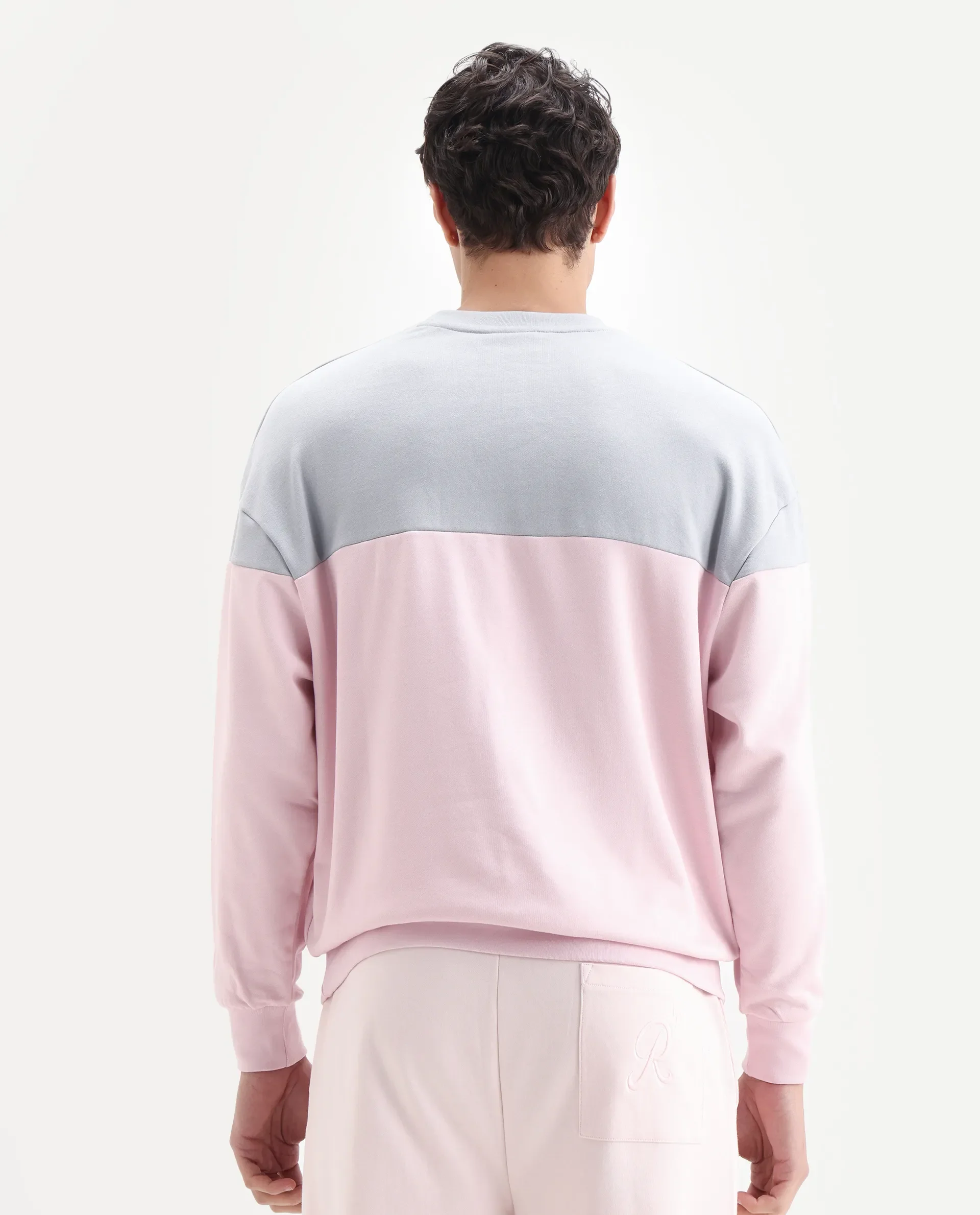 Rare Rabbit Men's Doel Grey Cotton Blend Ombre Boxy Fit Full Sleeve Crew Neck Sweatshirt - Image 7