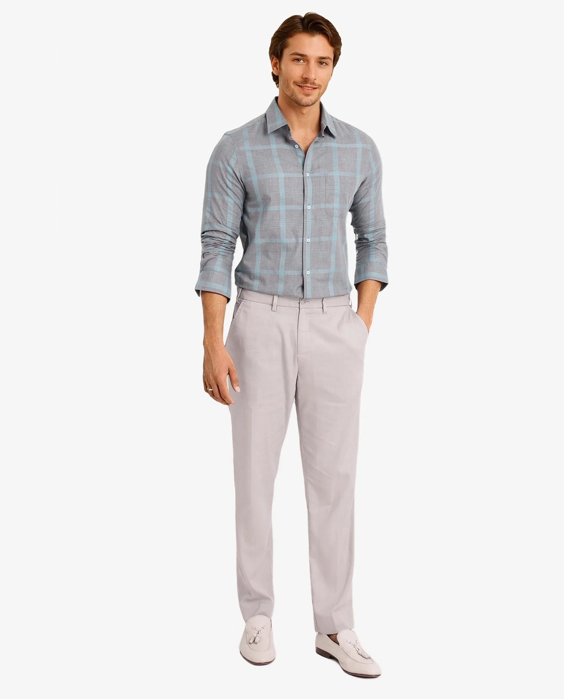 Rare Rabbit Men's Dofy Grey Cotton Checked Print Regular Fit Full Sleeve Collared Shirt - Image 2