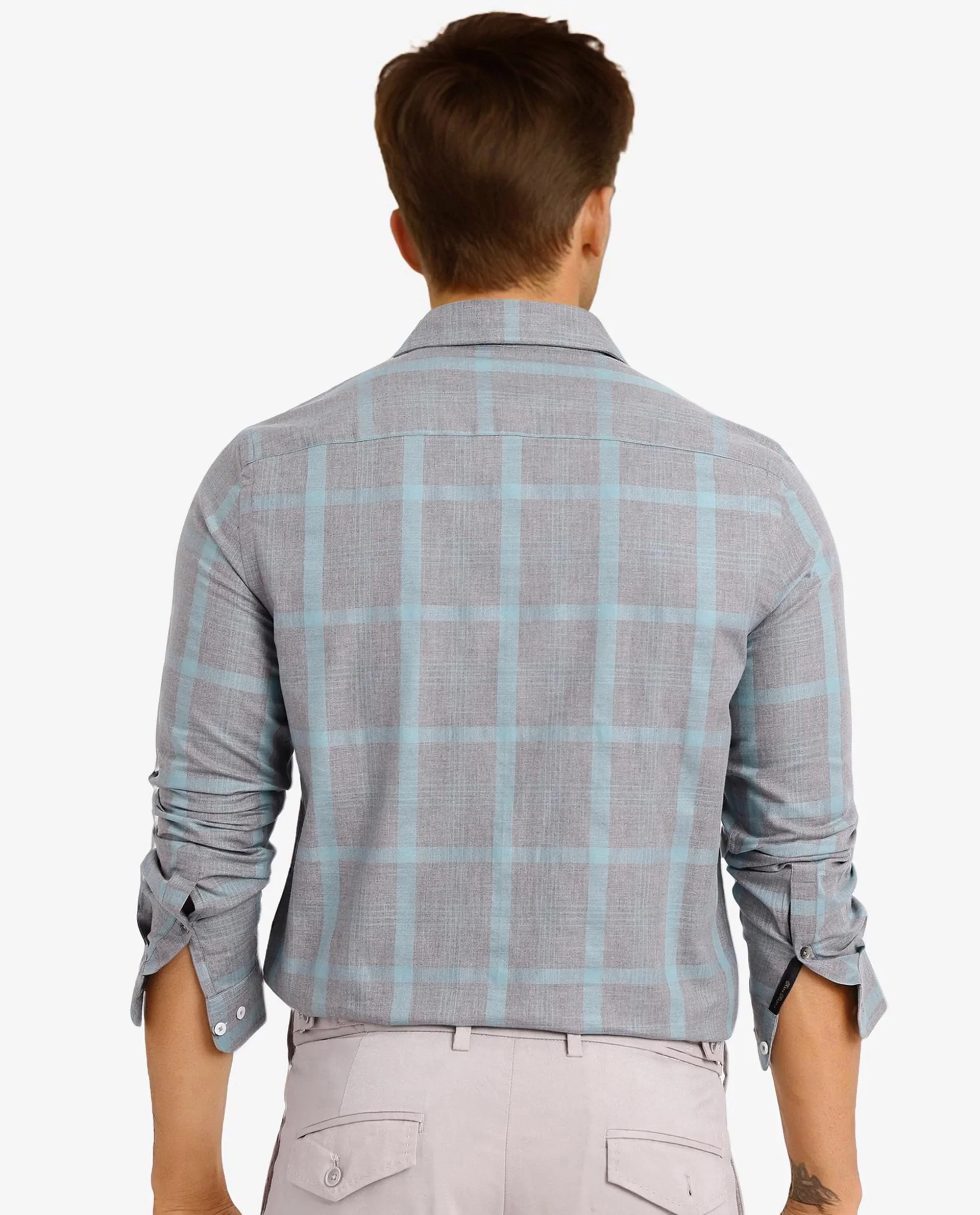 Rare Rabbit Men's Dofy Grey Cotton Checked Print Regular Fit Full Sleeve Collared Shirt - Image 4