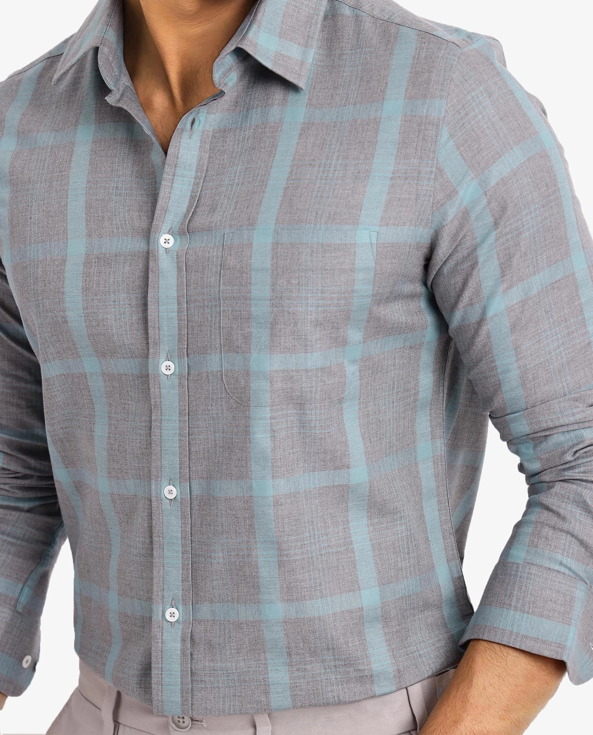 Rare Rabbit Men's Dofy Grey Cotton Checked Print Regular Fit Full Sleeve Collared Shirt - Image 5