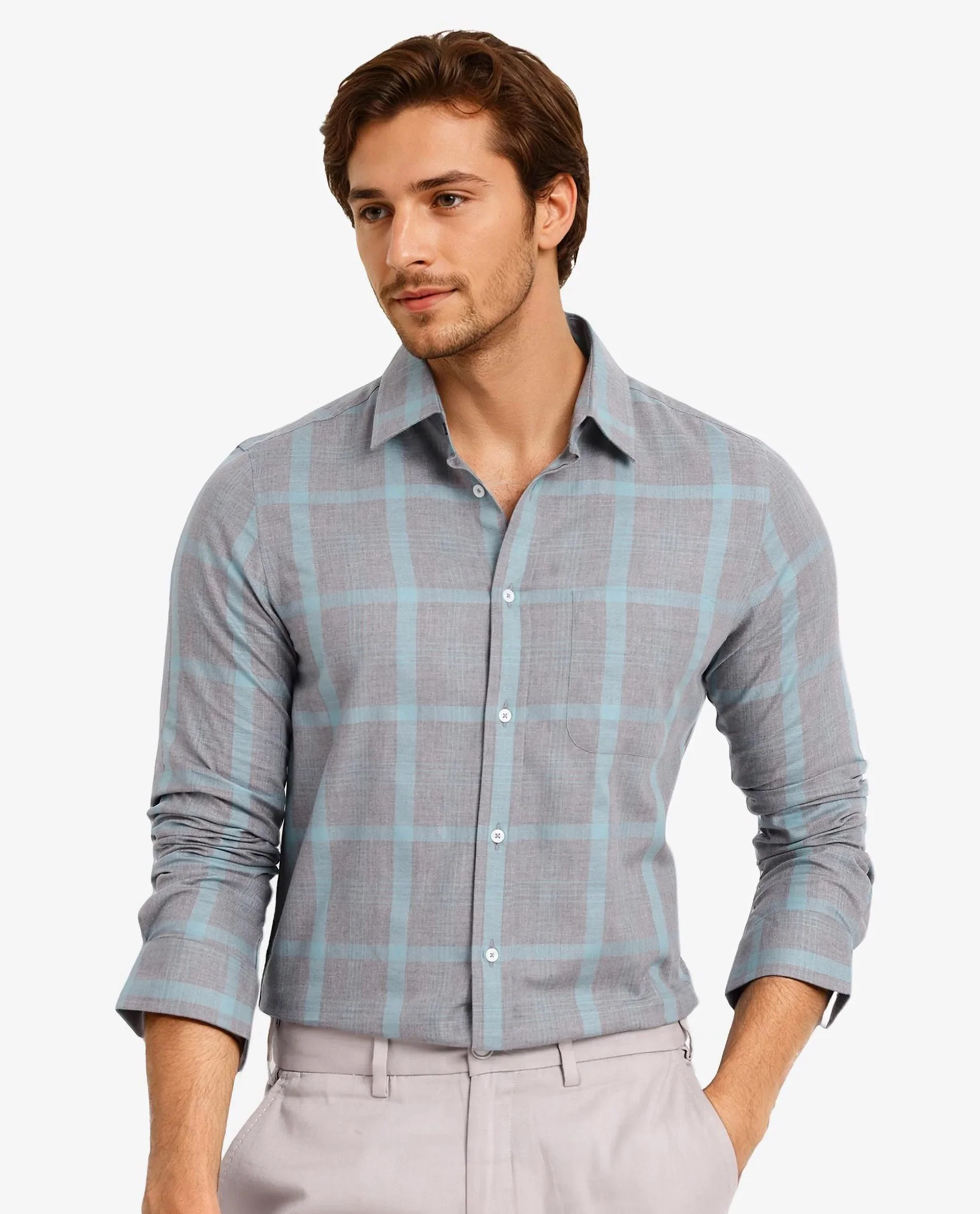 Rare Rabbit Men's Dofy Grey Cotton Checked Print Regular Fit Full Sleeve Collared Shirt - Image 6