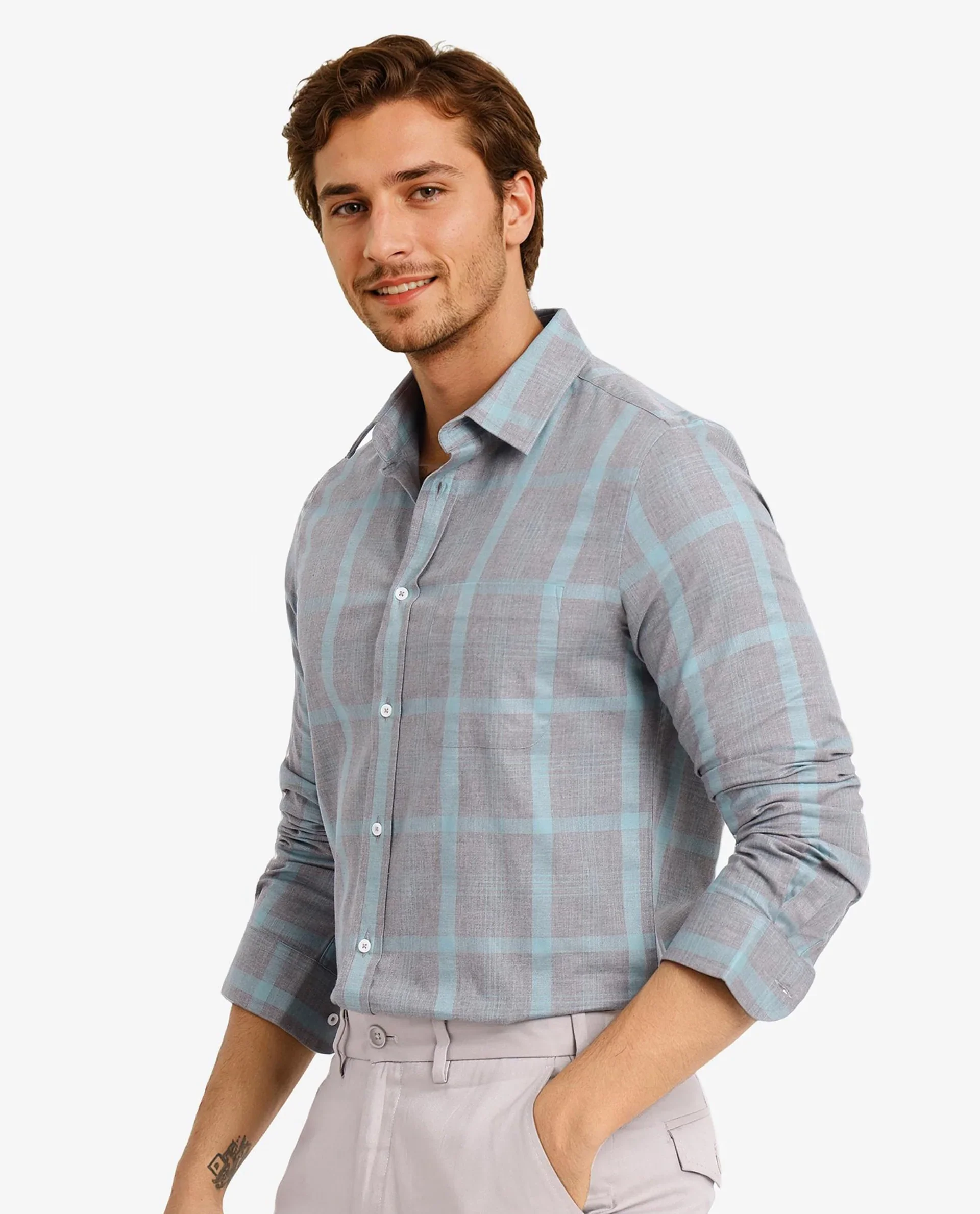 Rare Rabbit Men's Dofy Grey Cotton Checked Print Regular Fit Full Sleeve Collared Shirt - Image 8