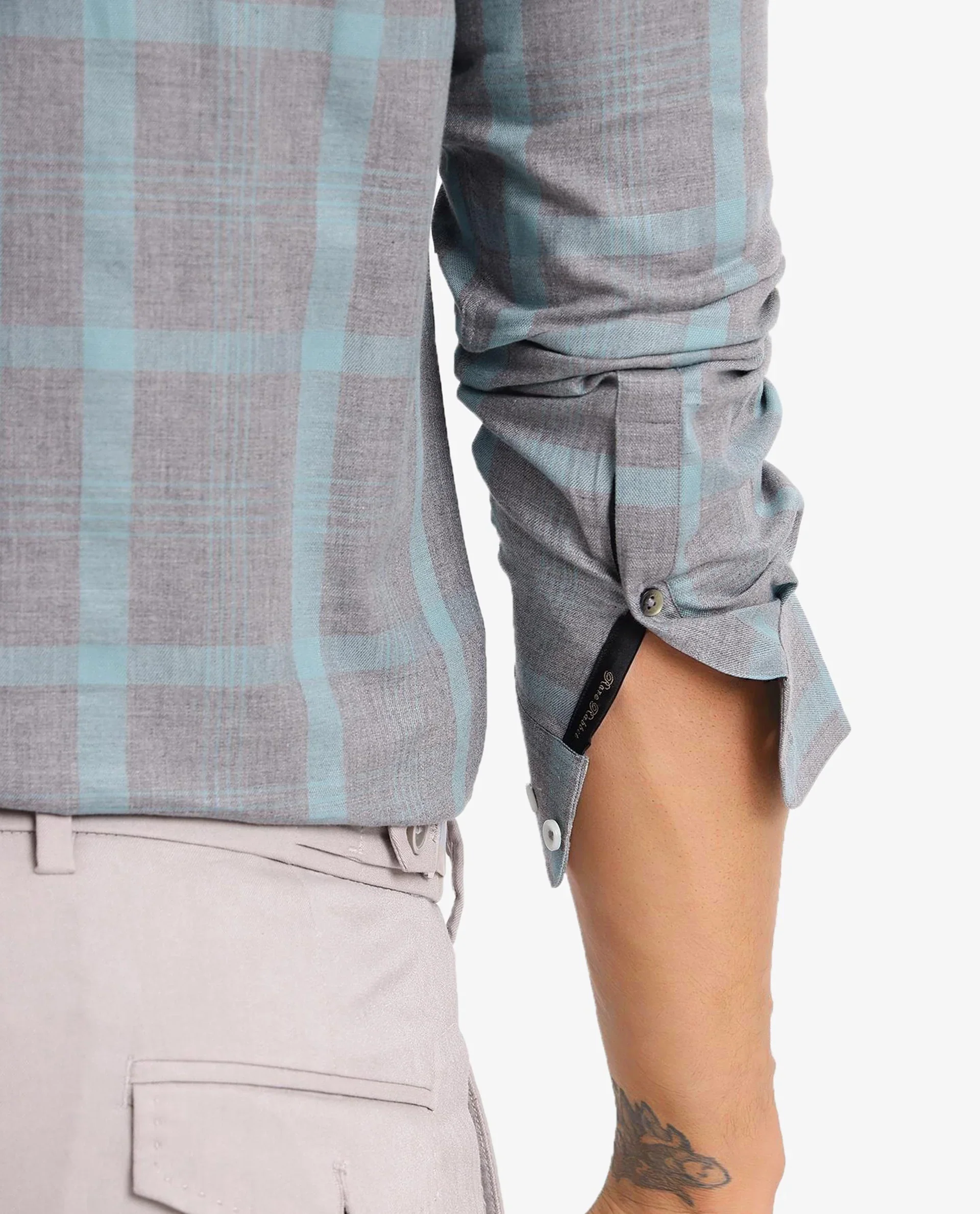 Rare Rabbit Men's Dofy Grey Cotton Checked Print Regular Fit Full Sleeve Collared Shirt - Image 9