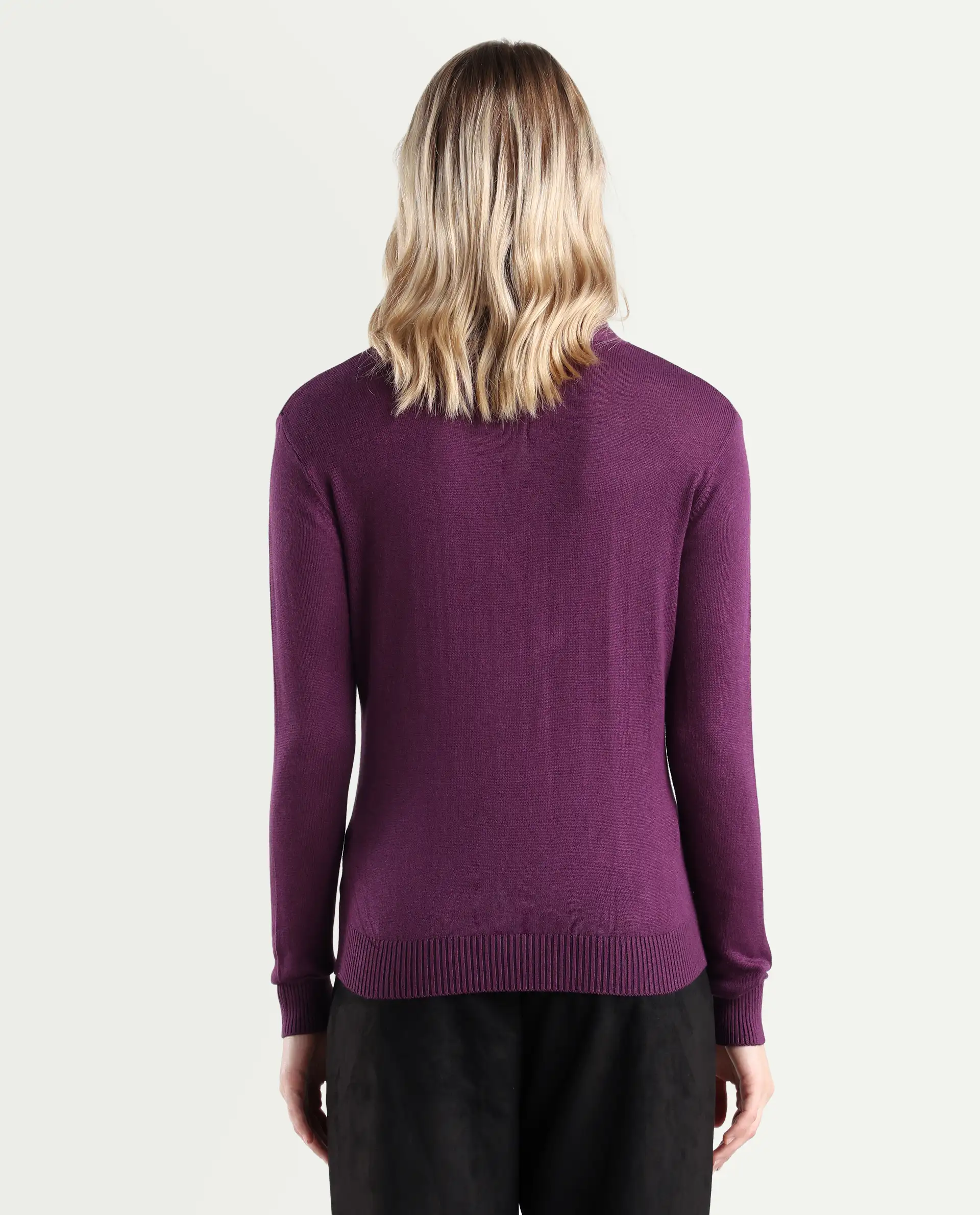 Rareism Women's Dolce Purple Viscose Tie-Up Neck Plain Regular Fit Sweater - Image 7