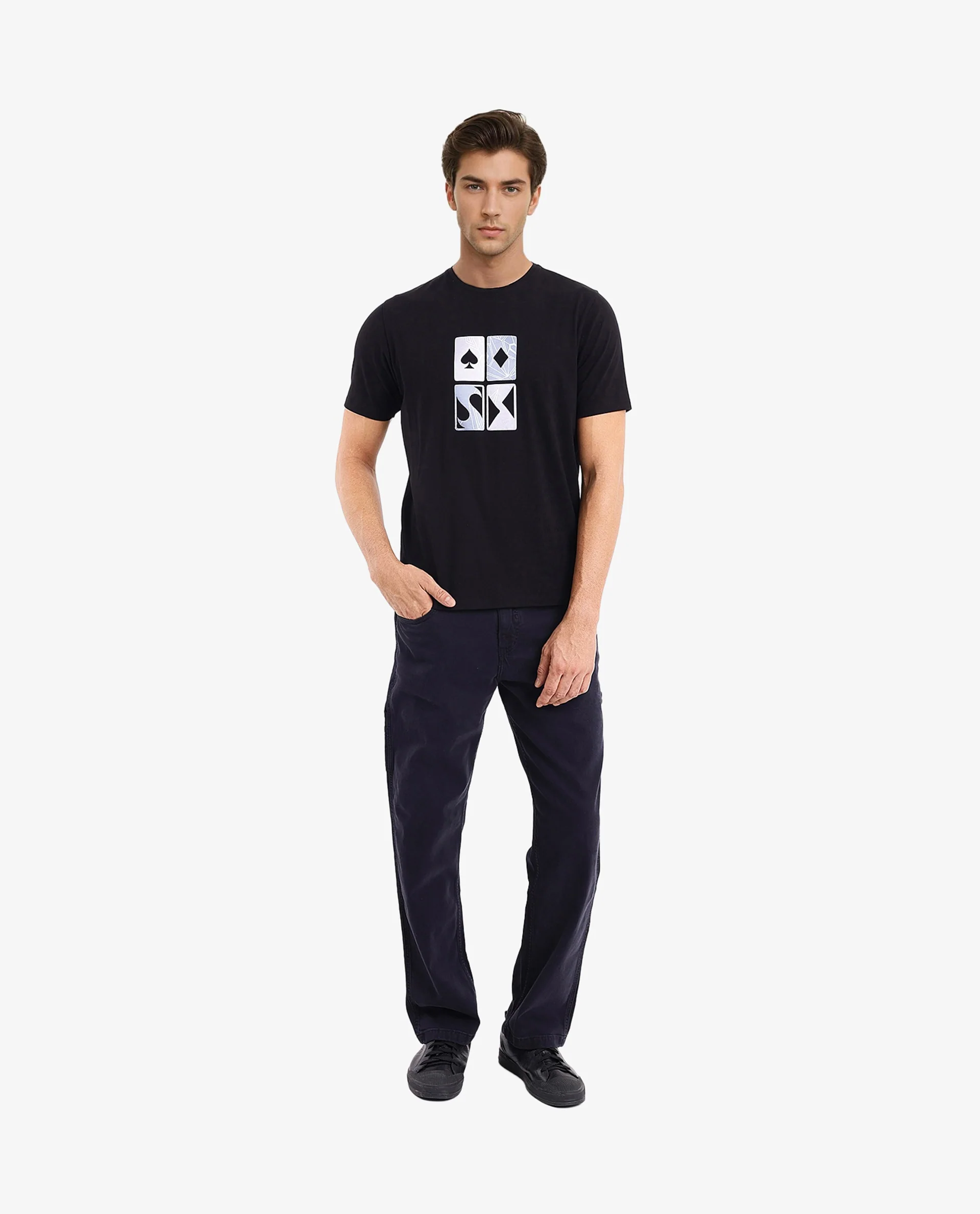 Rare Rabbit Men's Dom Black Cotton Graphic Print Oversized Fit Half Sleeve Crew Neck T-Shirt - Image 2