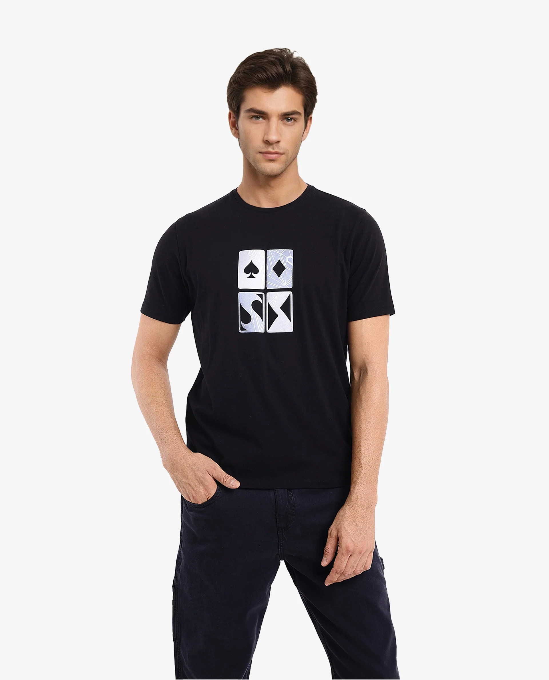 Rare Rabbit Men's Dom Black Cotton Graphic Print Oversized Fit Half Sleeve Crew Neck T-Shirt - Image 3