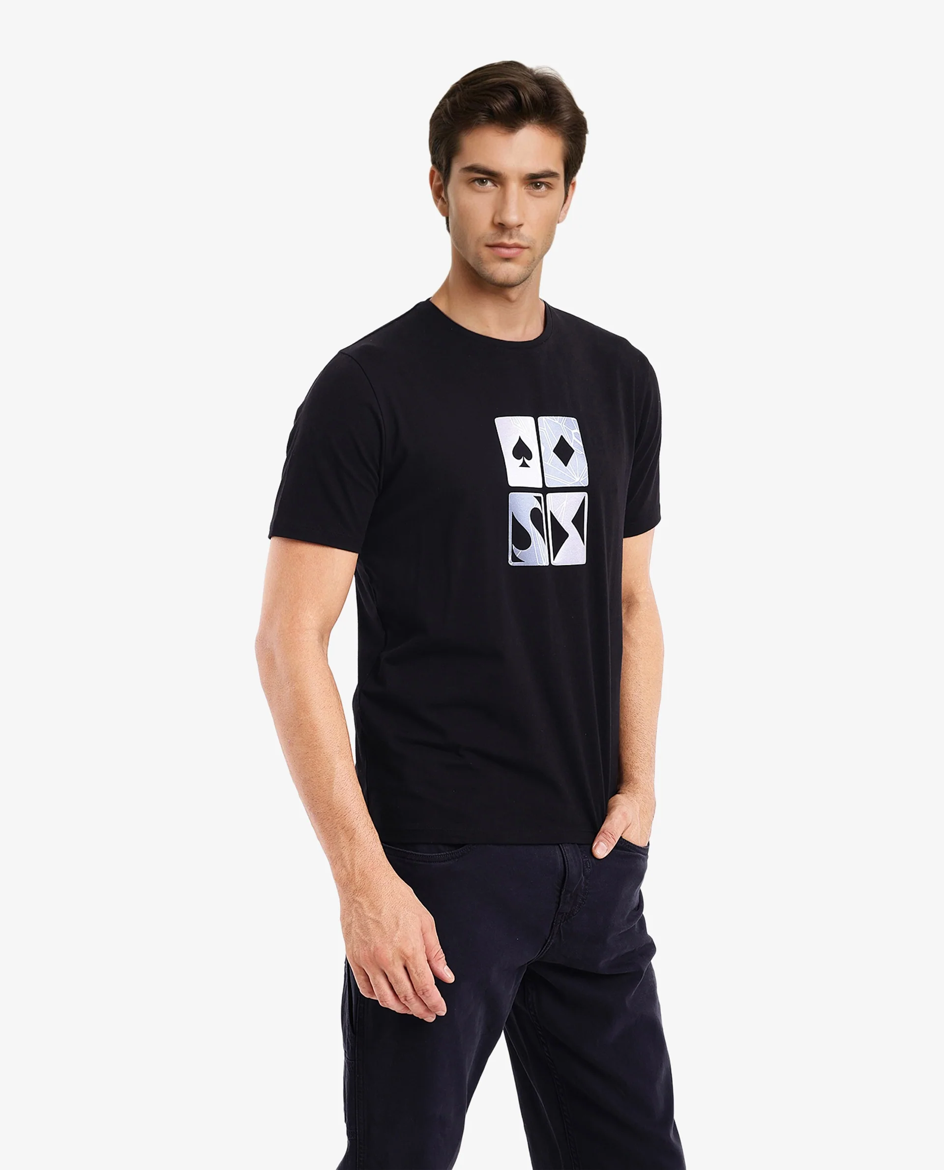 Rare Rabbit Men's Dom Black Cotton Graphic Print Oversized Fit Half Sleeve Crew Neck T-Shirt - Image 4