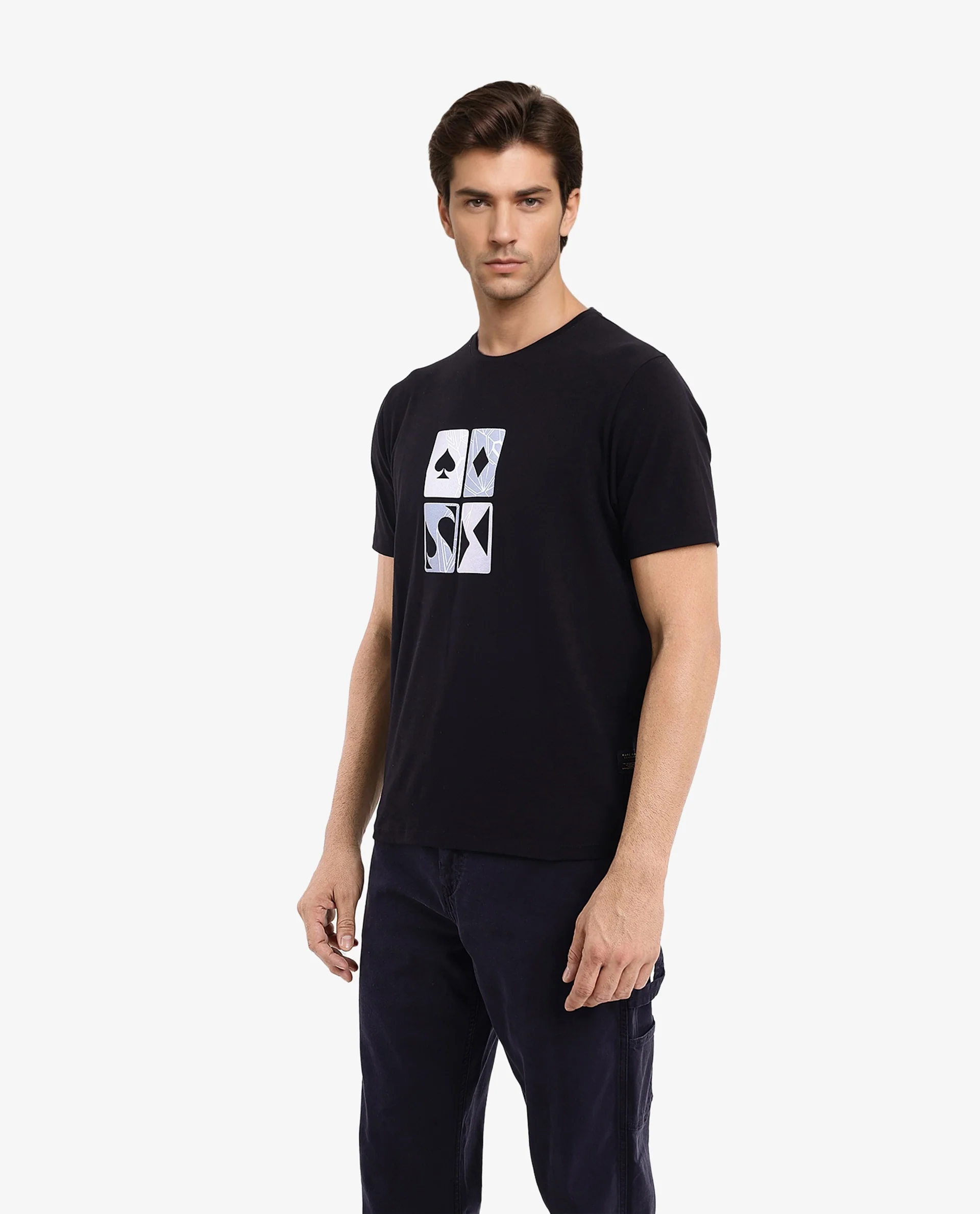 Rare Rabbit Men's Dom Black Cotton Graphic Print Oversized Fit Half Sleeve Crew Neck T-Shirt - Image 6