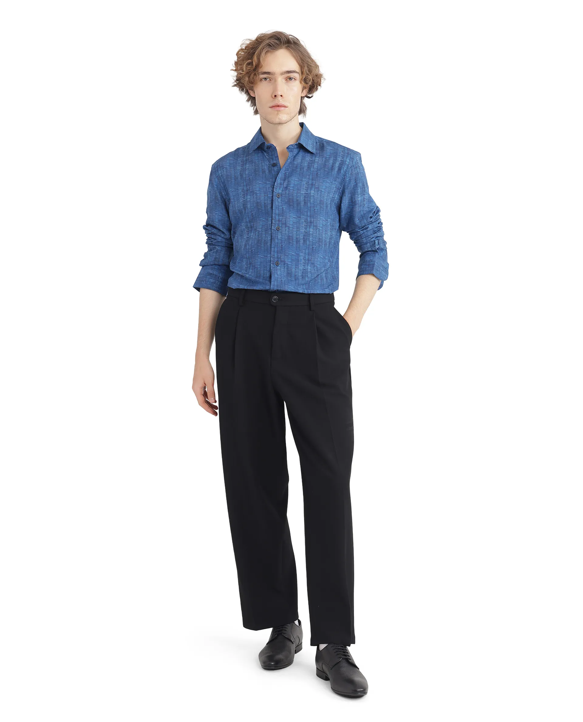 Rare Rabbit Men's Doma Blue Viscose Geometric Print Regular Fit Full Sleeve Collared Shirt - Image 2