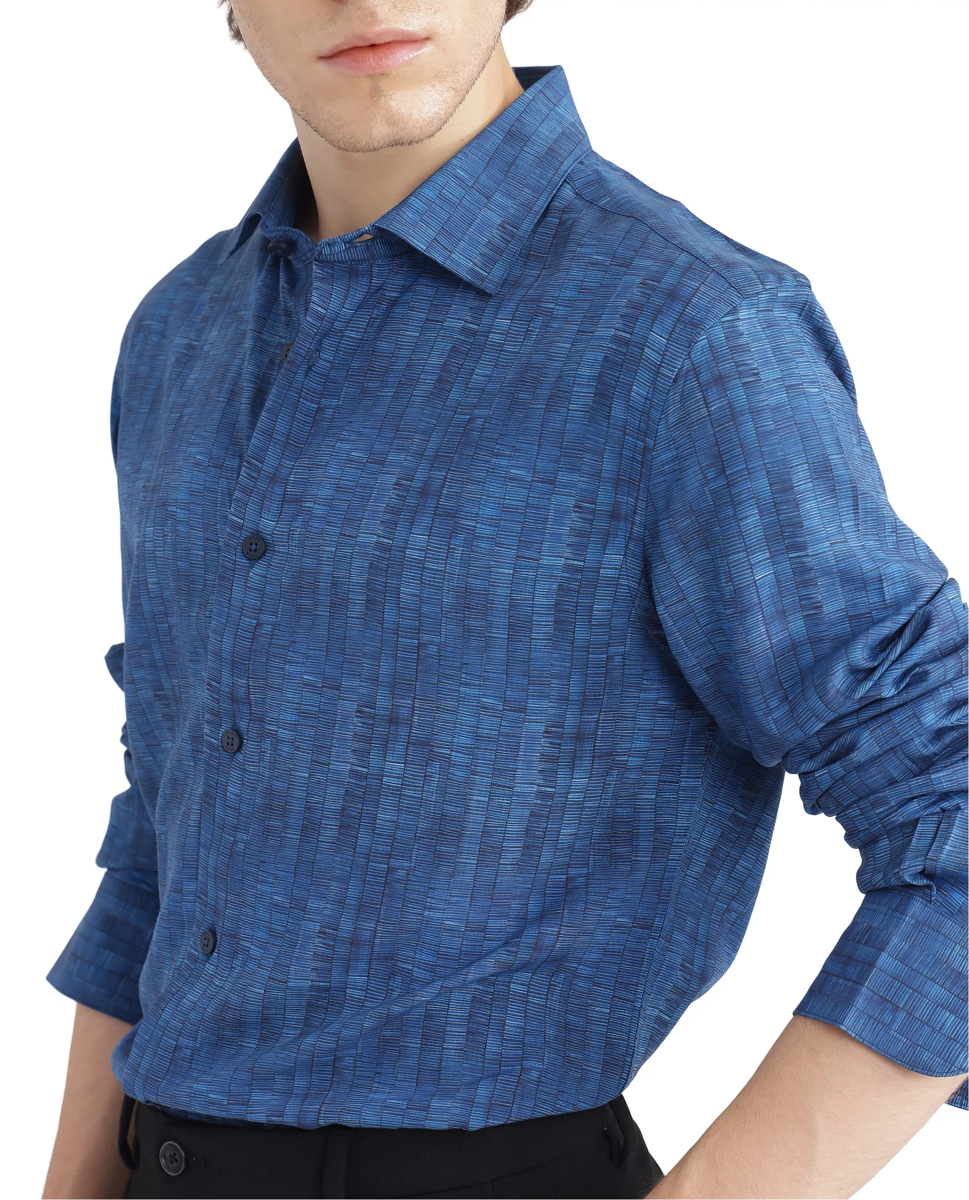 Rare Rabbit Men's Doma Blue Viscose Geometric Print Regular Fit Full Sleeve Collared Shirt - Image 3