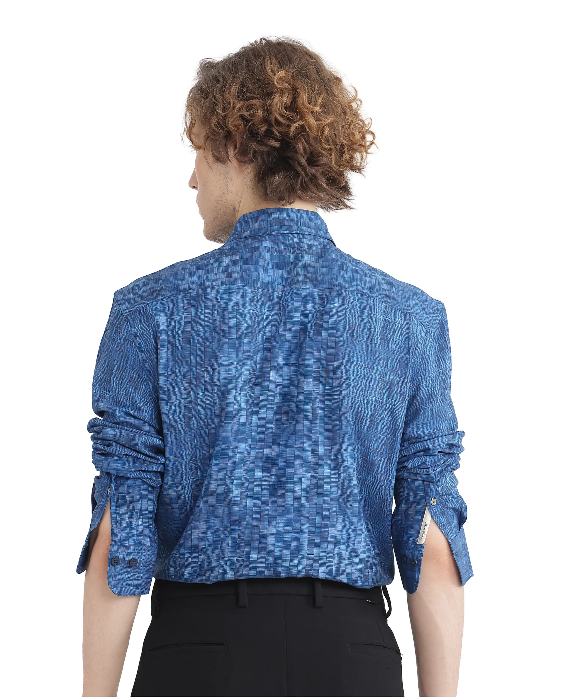 Rare Rabbit Men's Doma Blue Viscose Geometric Print Regular Fit Full Sleeve Collared Shirt - Image 4