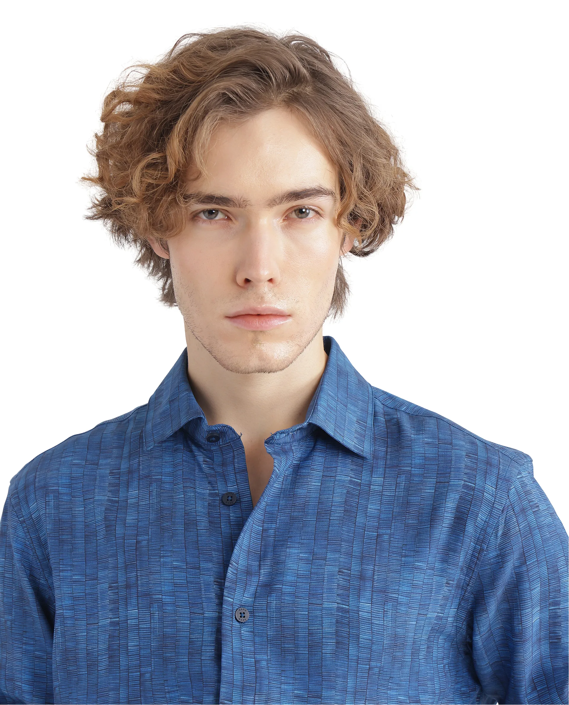 Rare Rabbit Men's Doma Blue Viscose Geometric Print Regular Fit Full Sleeve Collared Shirt - Image 7