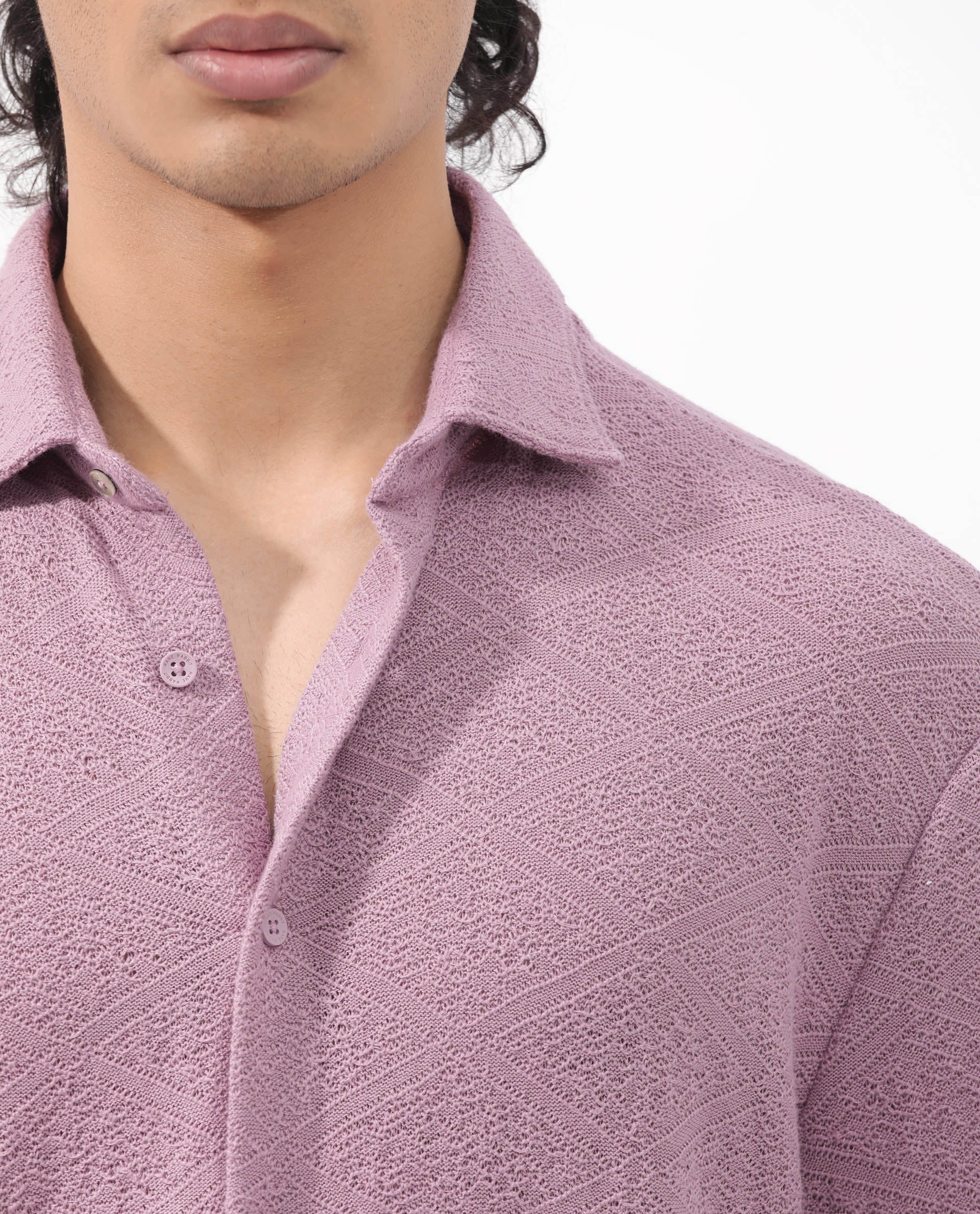 Rare Rabbit Men's Domat Dusky Purple Cotton Jacquard Boxy Fit Half Sleeve Collared Shirt - Image 4