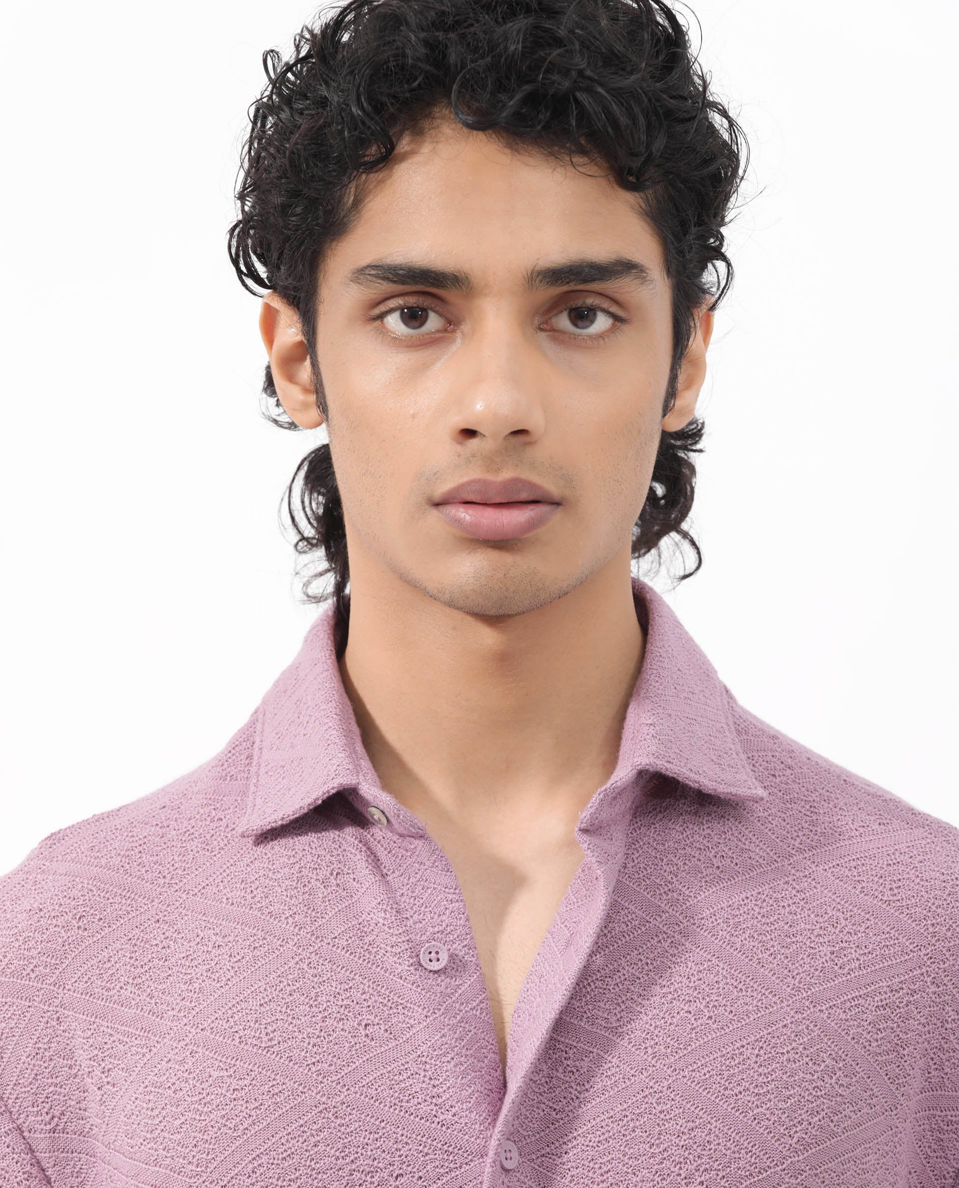 Rare Rabbit Men's Domat Dusky Purple Cotton Jacquard Boxy Fit Half Sleeve Collared Shirt - Image 6