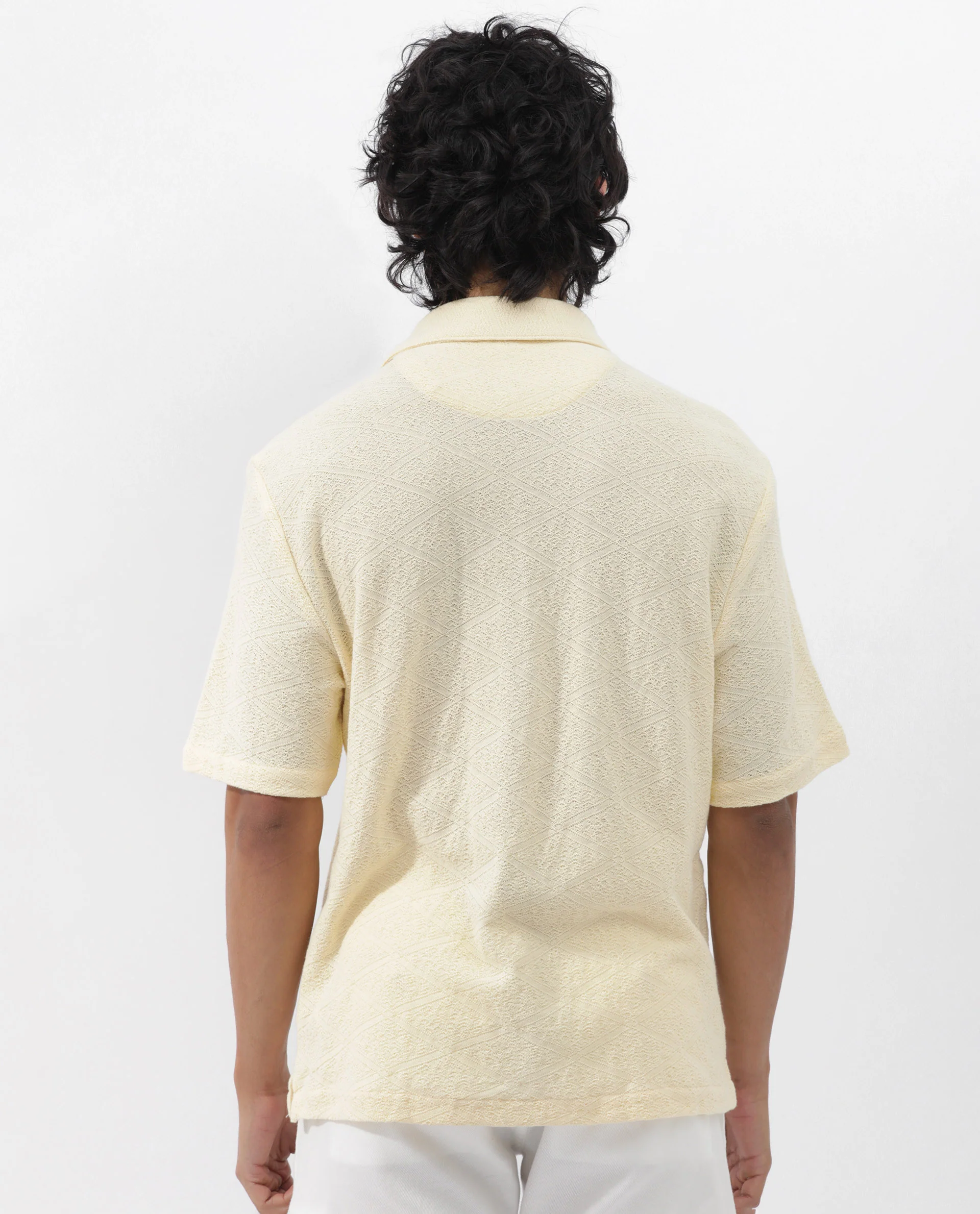 Rare Rabbit Men's Domat Light Yellow Cotton Jacquard Boxy Fit Half Sleeve Collared Shirt - Image 11
