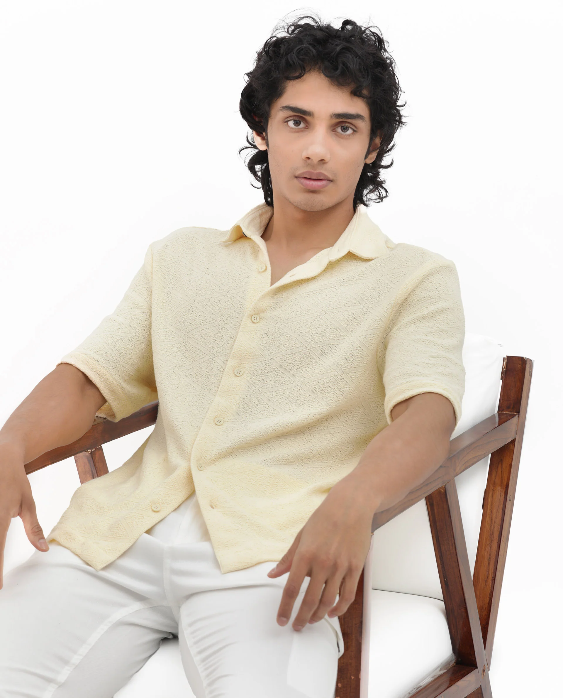 Rare Rabbit Men's Domat Light Yellow Cotton Jacquard Boxy Fit Half Sleeve Collared Shirt - Image 7