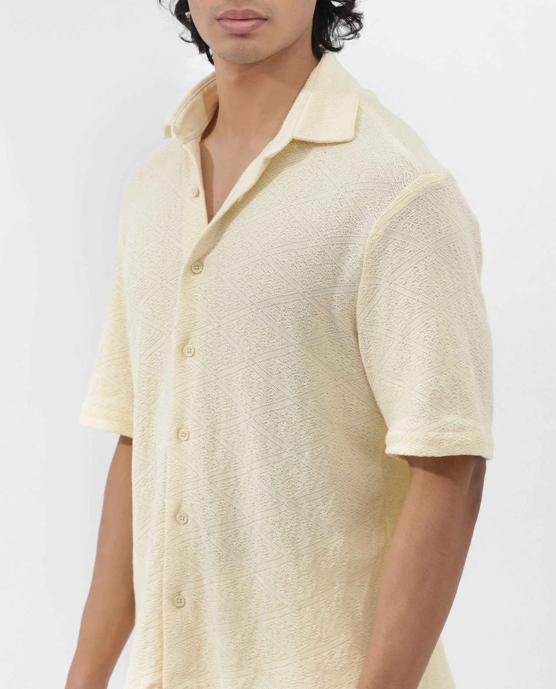 Rare Rabbit Men's Domat Light Yellow Cotton Jacquard Boxy Fit Half Sleeve Collared Shirt - Image 8