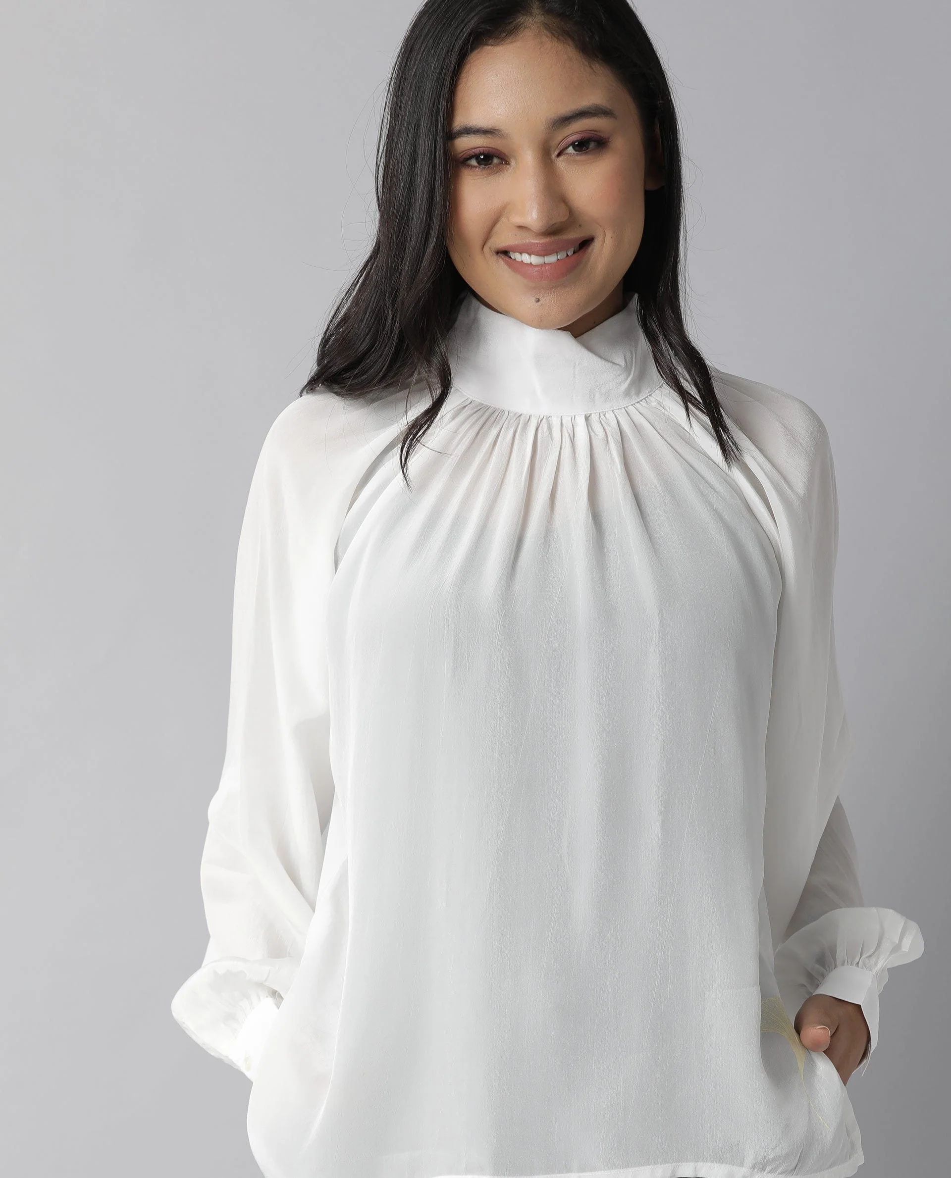 Rareism Women Domino White Top Full Sleeves Solid