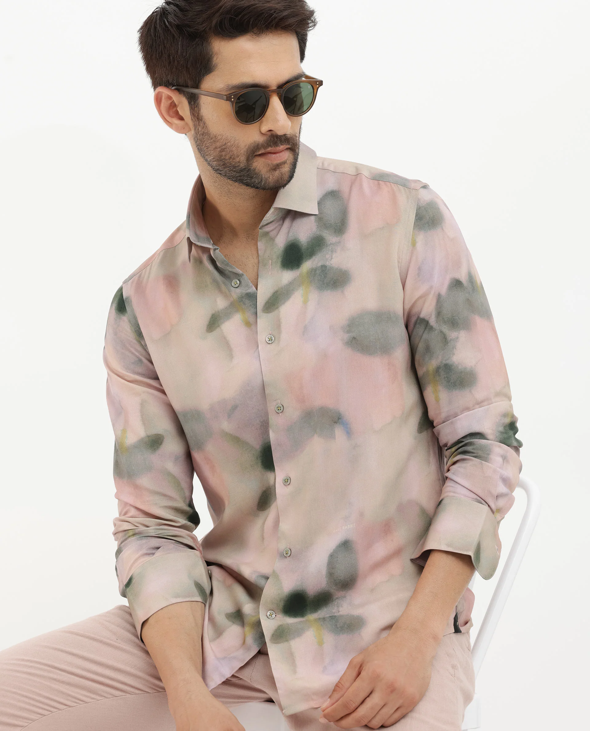 Rare Rabbit Men's Donac Dusky Olive Viscose Abstract Print Regular Fit Full Sleeve Collared Shirt - Image 10