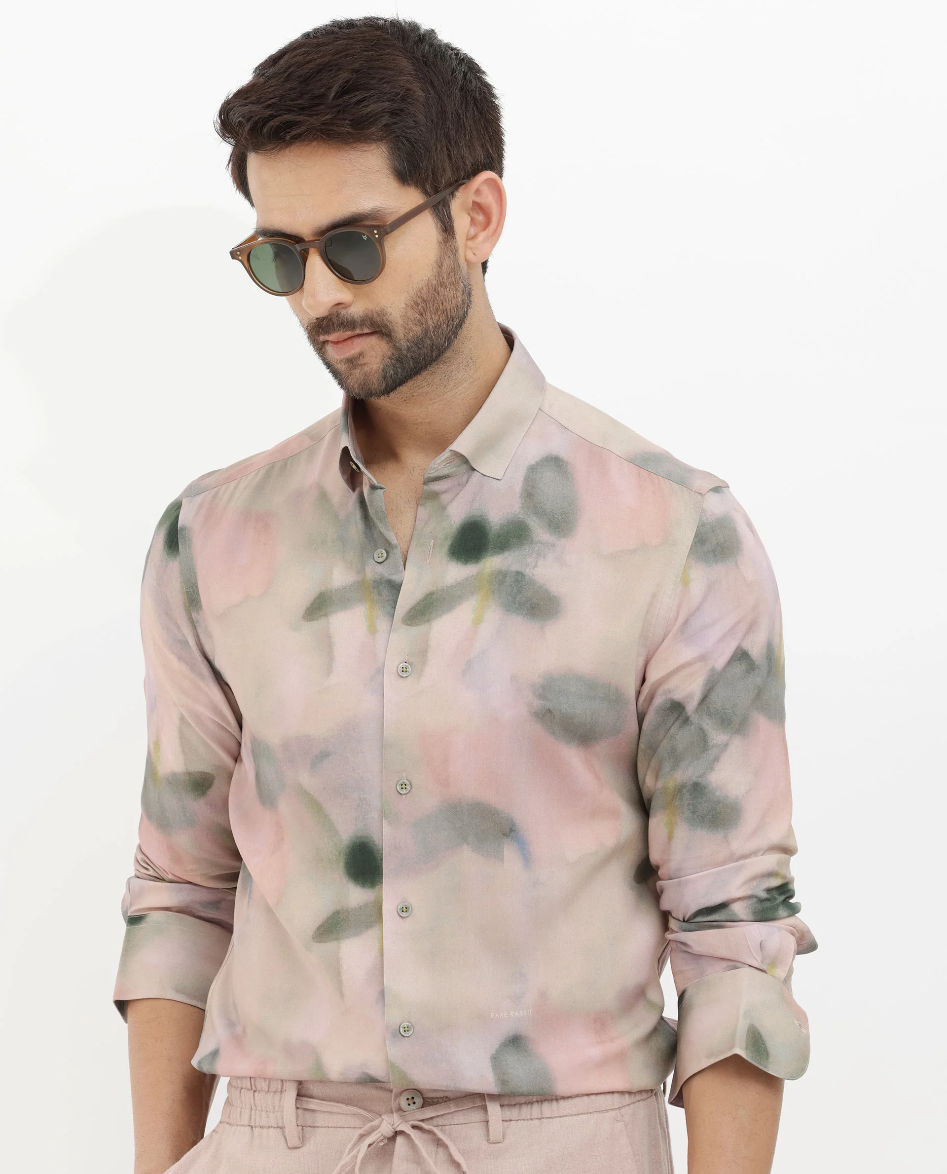 Rare Rabbit Men's Donac Dusky Olive Viscose Abstract Print Regular Fit Full Sleeve Collared Shirt - Image 11