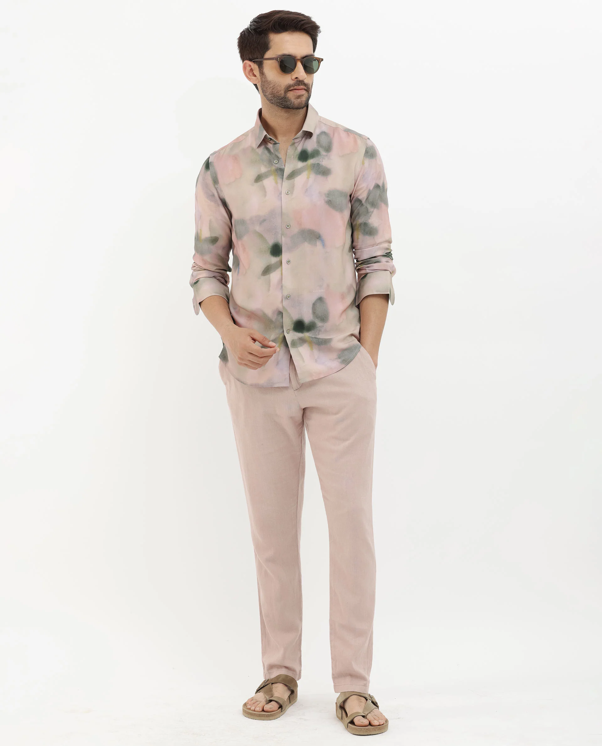 Rare Rabbit Men's Donac Dusky Olive Viscose Abstract Print Regular Fit Full Sleeve Collared Shirt - Image 2
