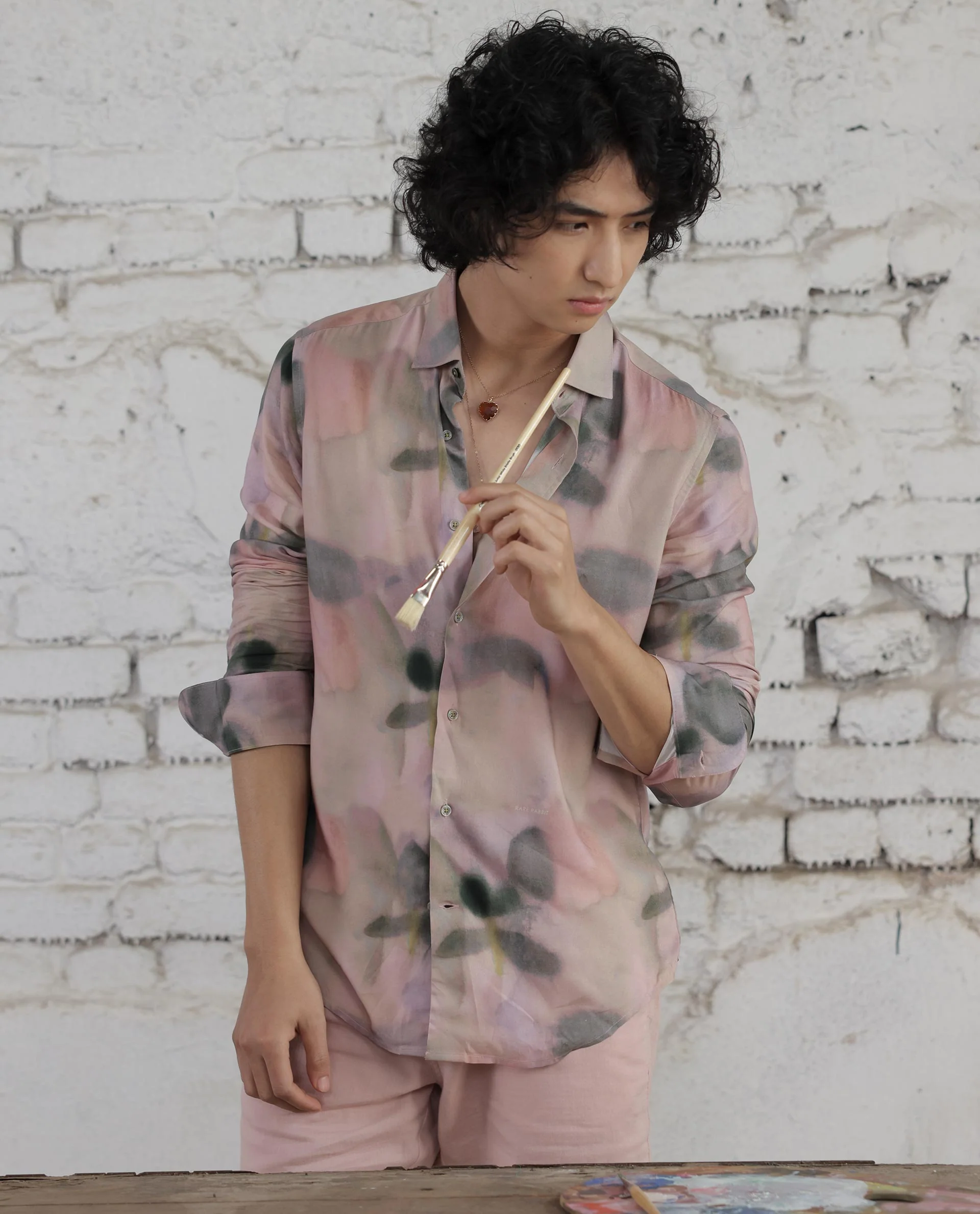 Rare Rabbit Men's Donac Dusky Olive Viscose Abstract Print Regular Fit Full Sleeve Collared Shirt - Image 4