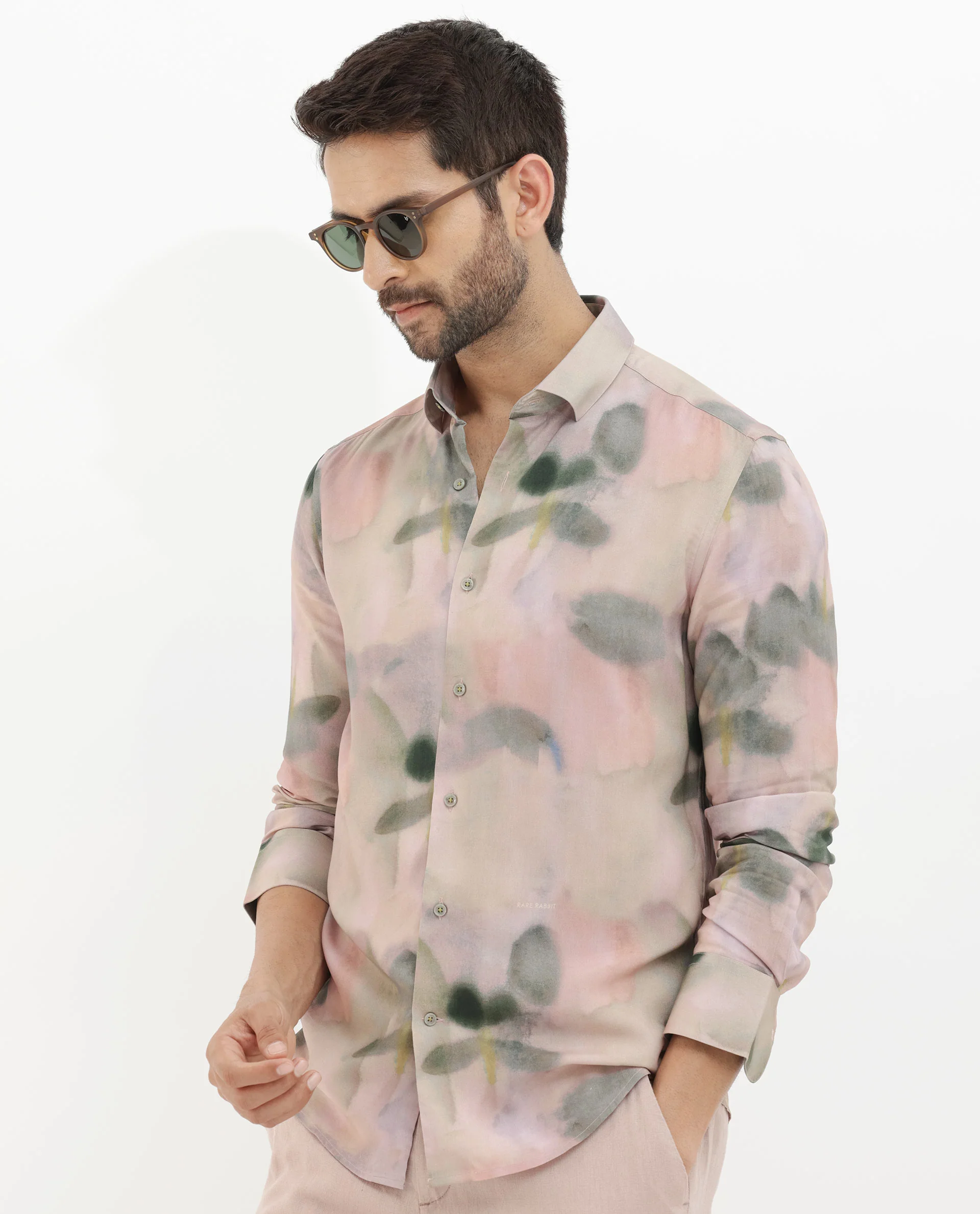 Rare Rabbit Men's Donac Dusky Olive Viscose Abstract Print Regular Fit Full Sleeve Collared Shirt - Image 5