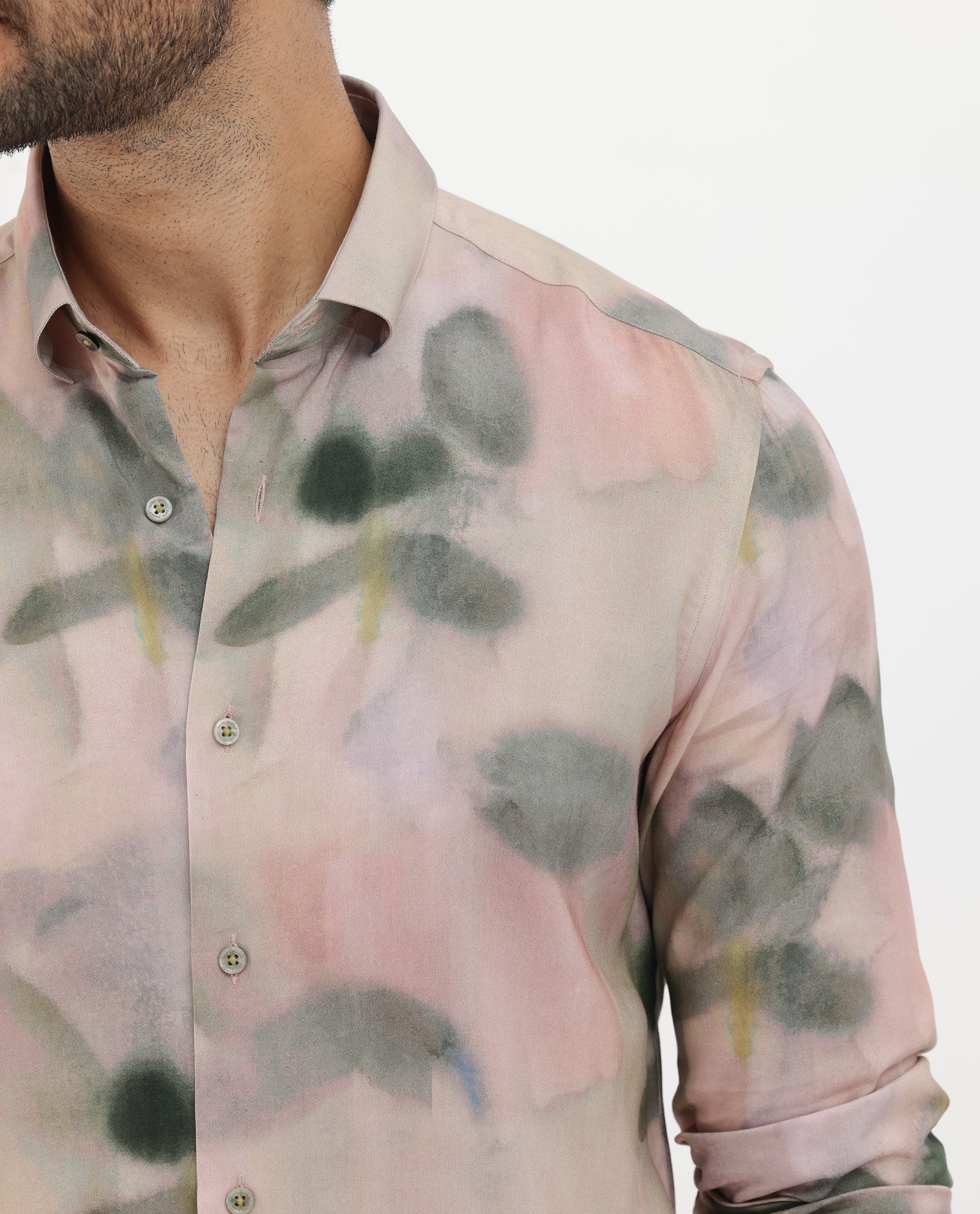 Rare Rabbit Men's Donac Dusky Olive Viscose Abstract Print Regular Fit Full Sleeve Collared Shirt - Image 6