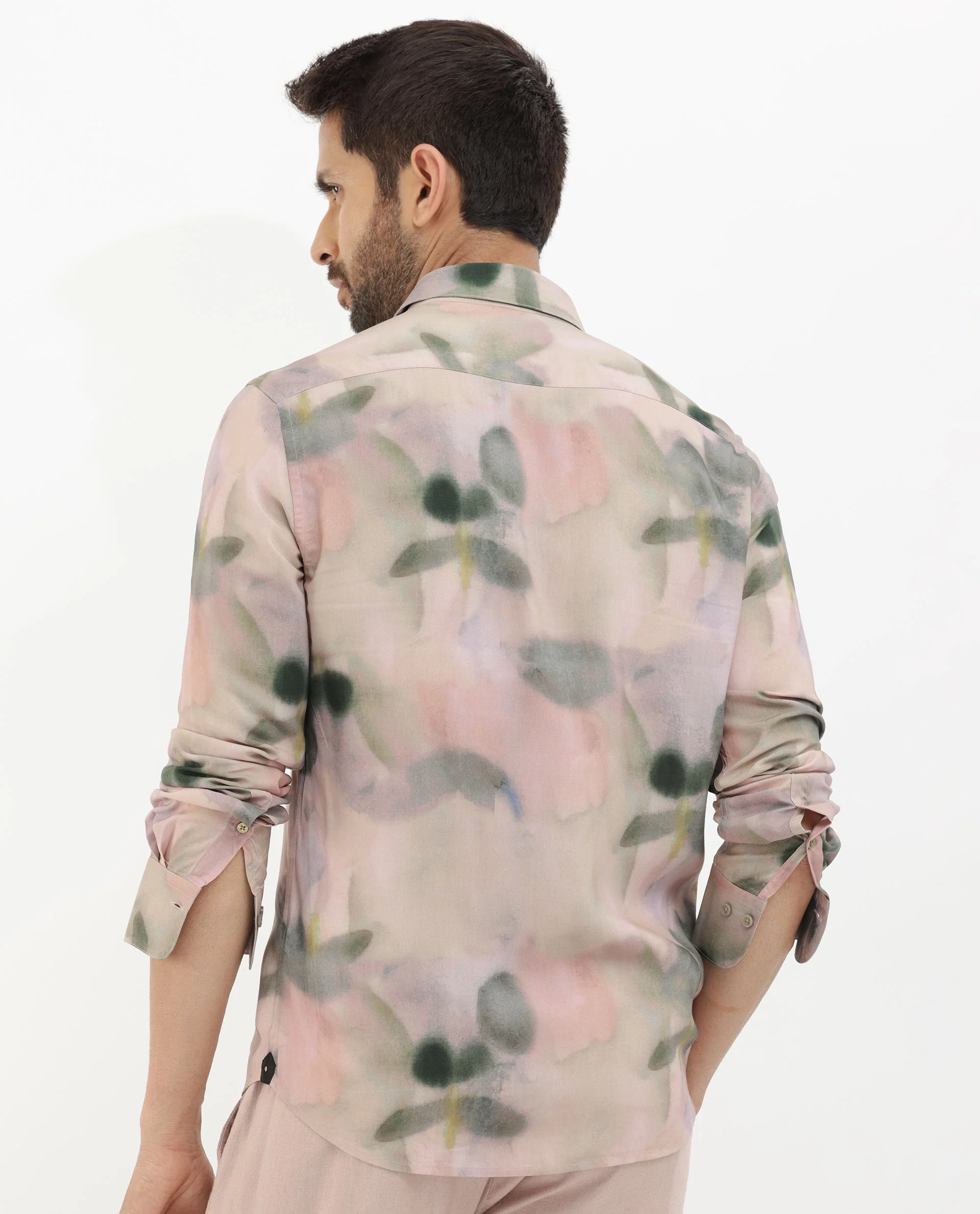 Rare Rabbit Men's Donac Dusky Olive Viscose Abstract Print Regular Fit Full Sleeve Collared Shirt - Image 9