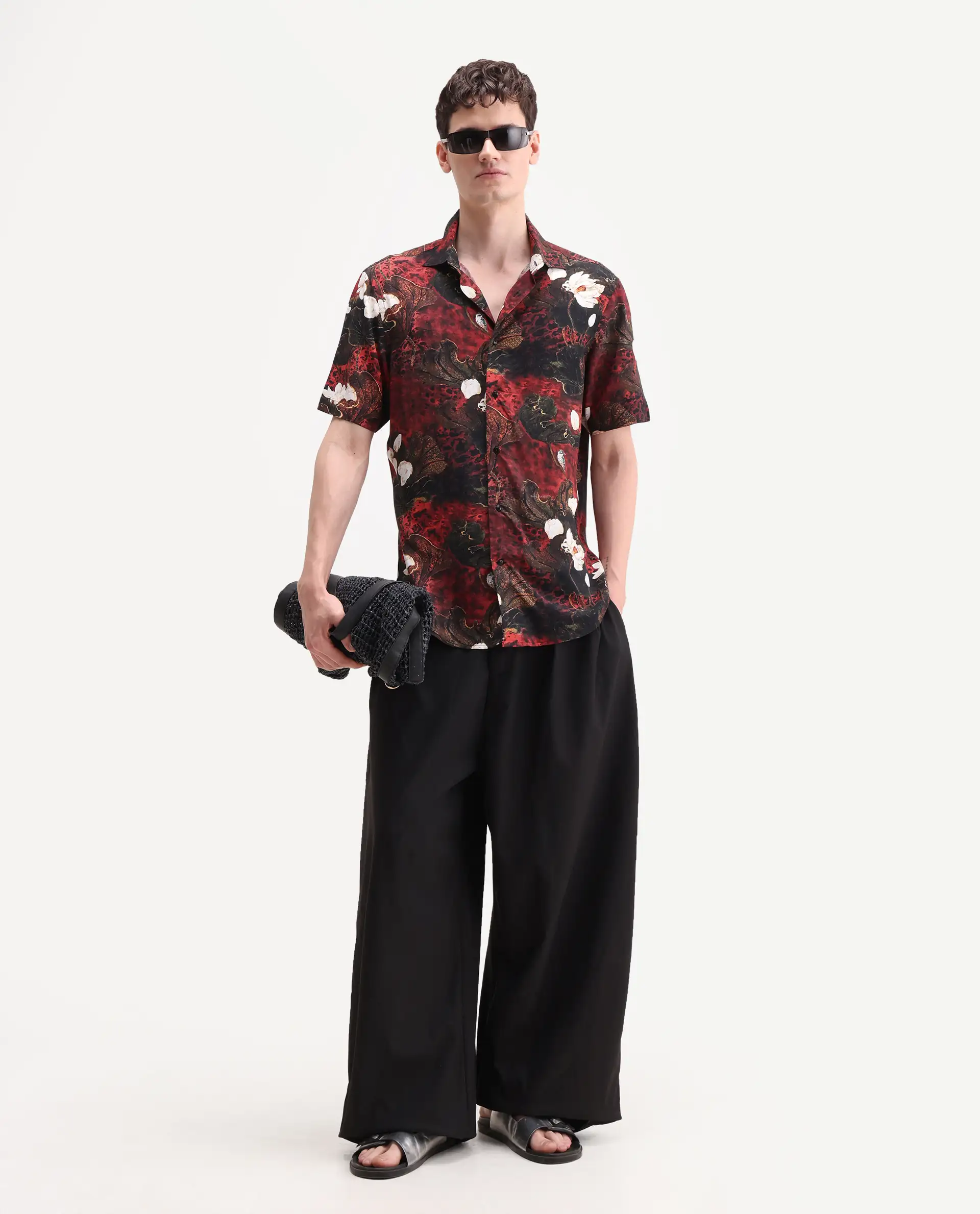 Rare Rabbit Men's Doni Black Viscose Fabric Full Sleeve Spread Collar Regular Floral Print Shirt - Image 2