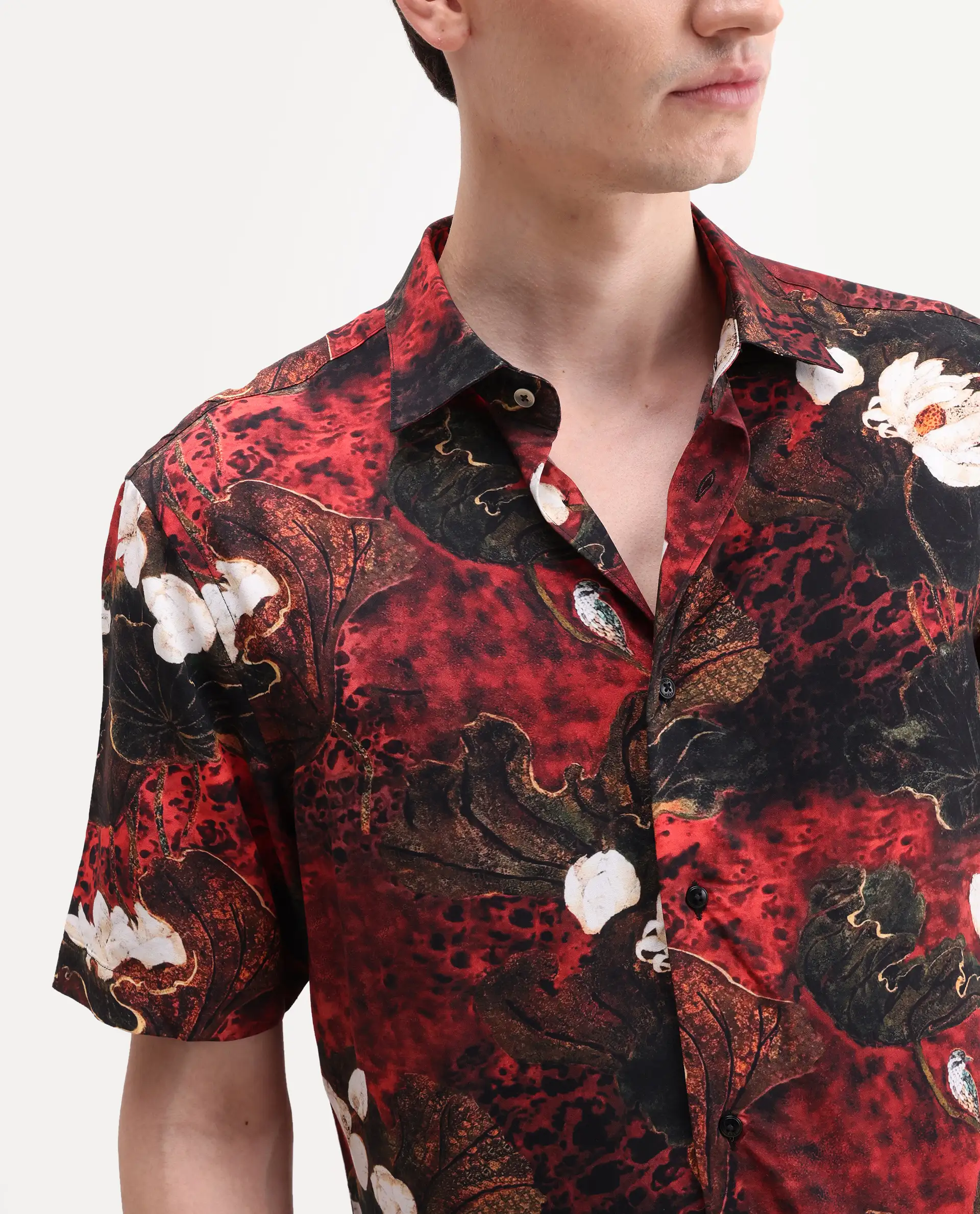 Rare Rabbit Men's Doni Black Viscose Fabric Full Sleeve Spread Collar Regular Floral Print Shirt - Image 3