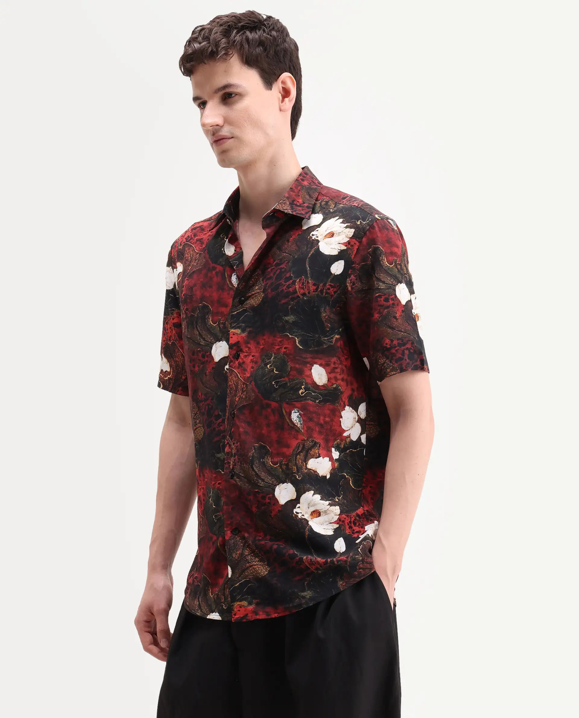 Rare Rabbit Men's Doni Black Viscose Fabric Full Sleeve Spread Collar Regular Floral Print Shirt - Image 4