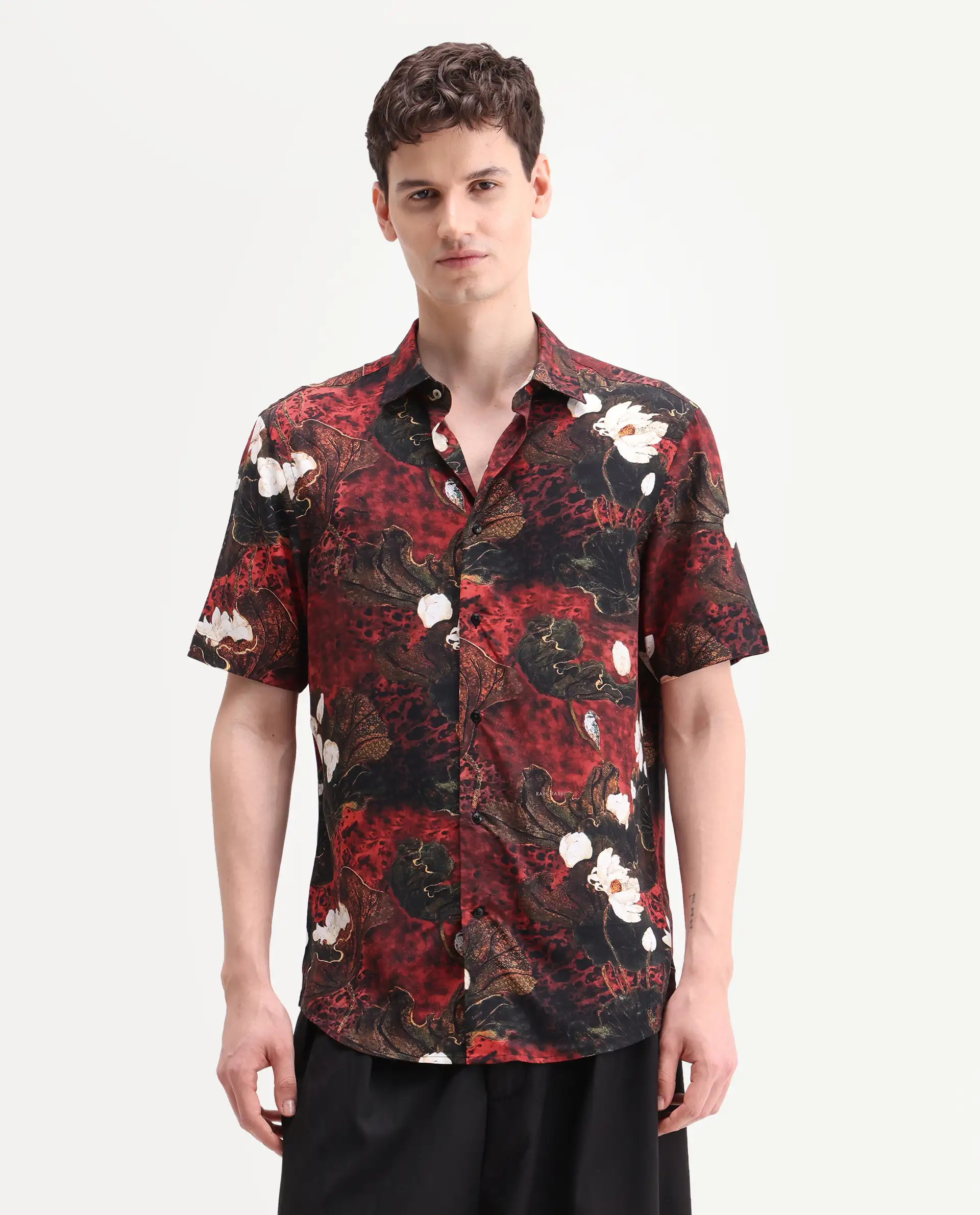 Rare Rabbit Men's Doni Black Viscose Fabric Full Sleeve Spread Collar Regular Floral Print Shirt - Image 5