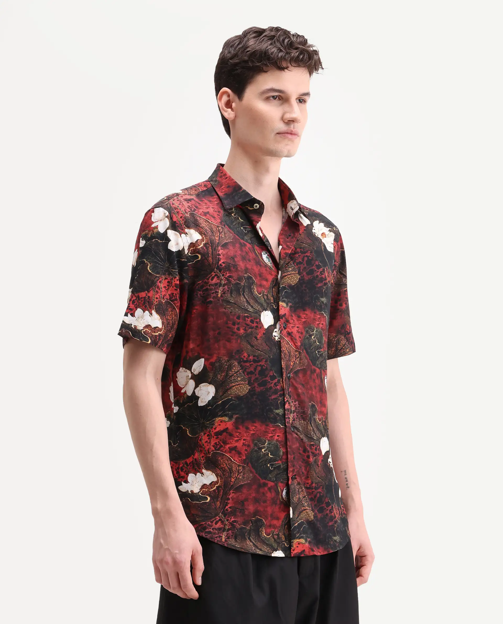 Rare Rabbit Men's Doni Black Viscose Fabric Full Sleeve Spread Collar Regular Floral Print Shirt - Image 6