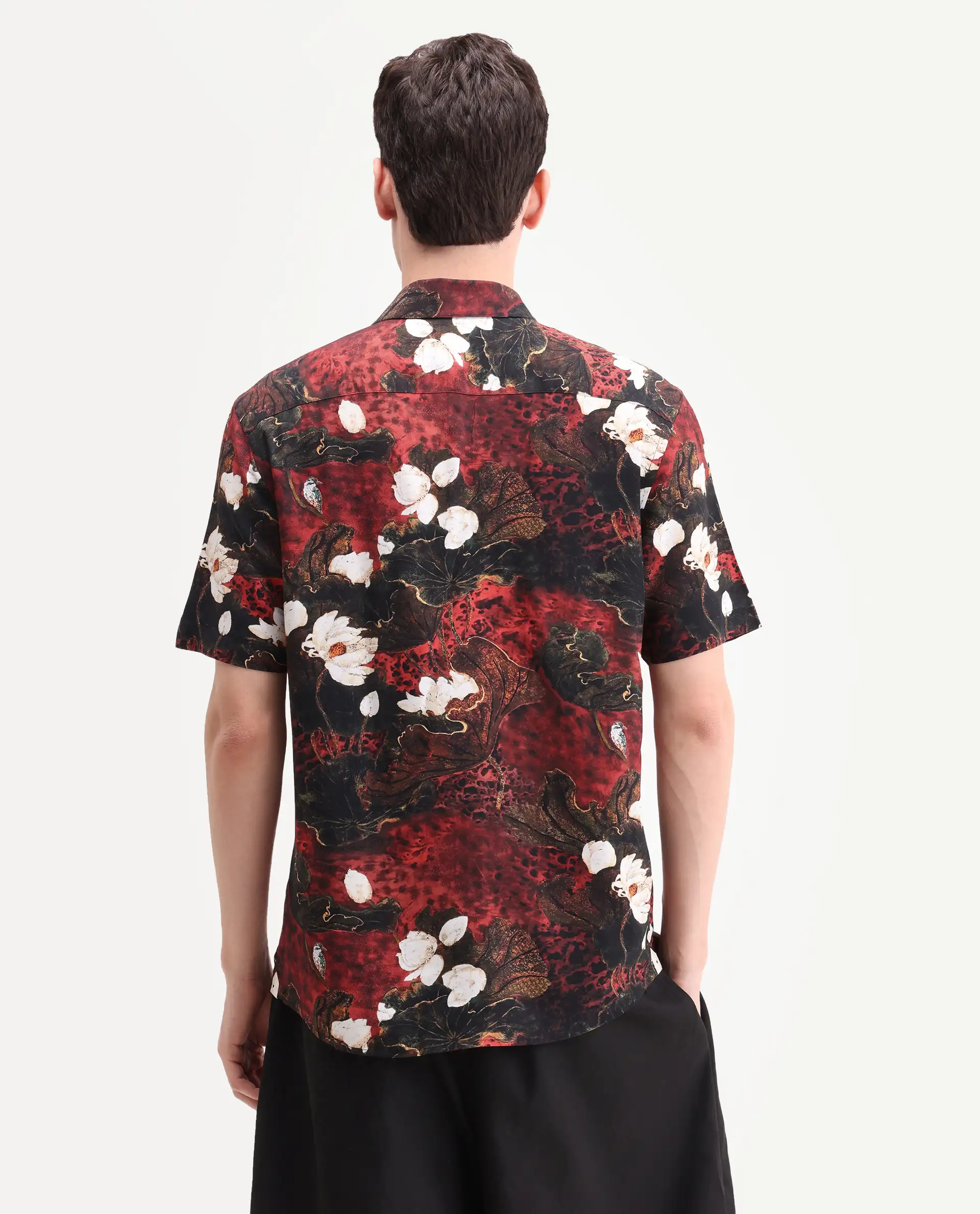 Rare Rabbit Men's Doni Black Viscose Fabric Full Sleeve Spread Collar Regular Floral Print Shirt - Image 7