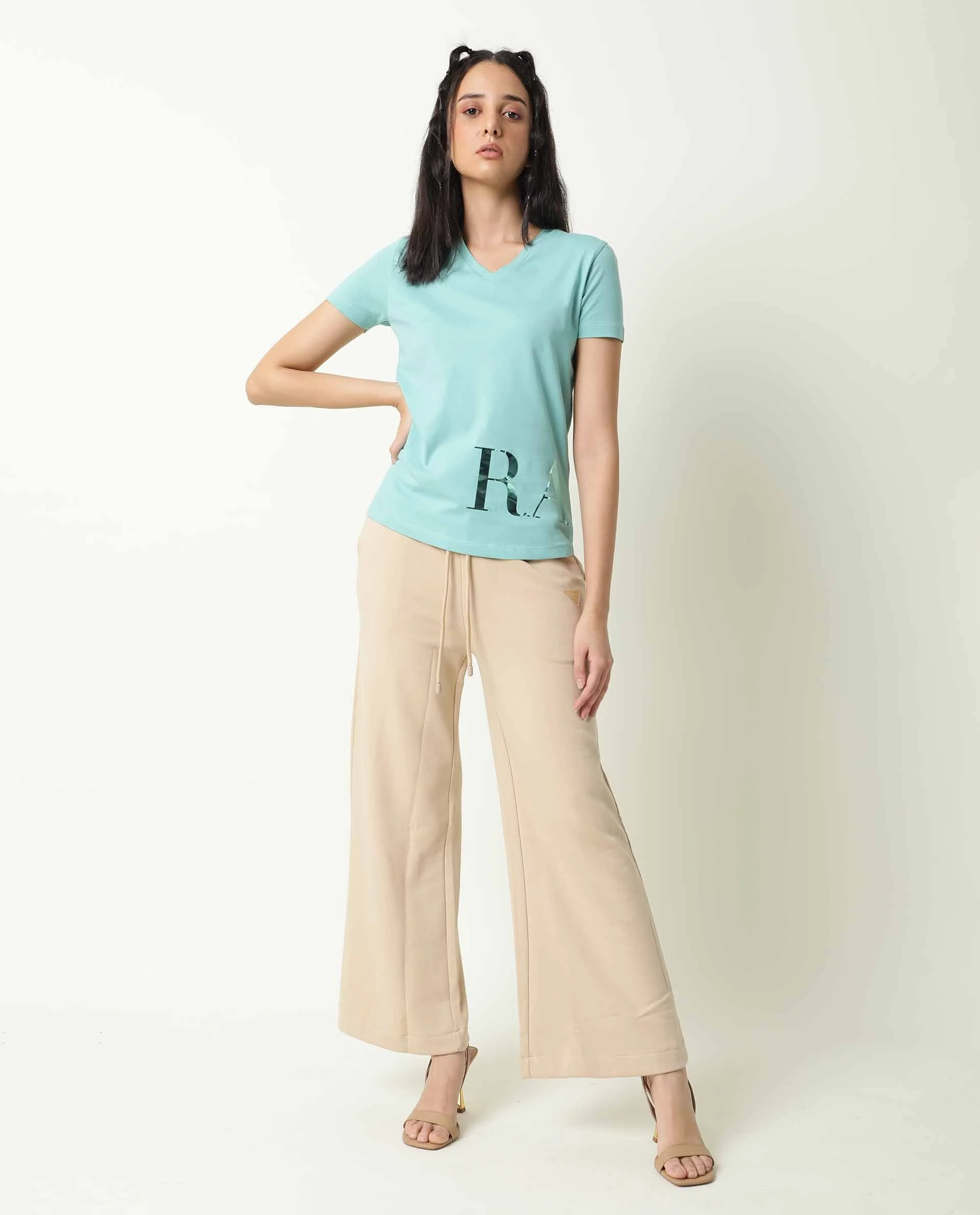 Rareism Women's Donovan Green Cotton Crew Neck Graphic Print Regular Fit T-Shirt - Image 3
